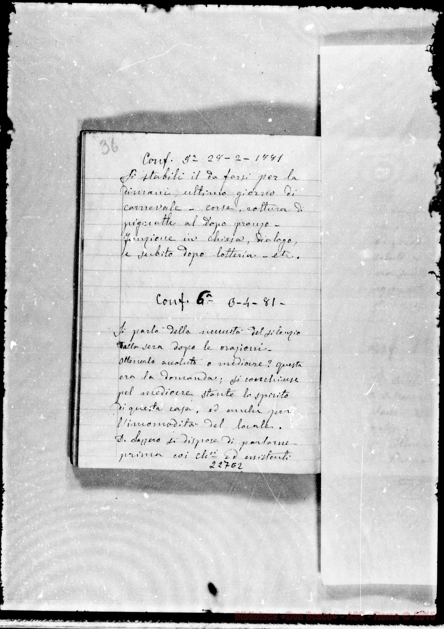 Fotogramma E 2 — Adunanze del Capitolo della Casa: Ottobre 77-Genn. 1884