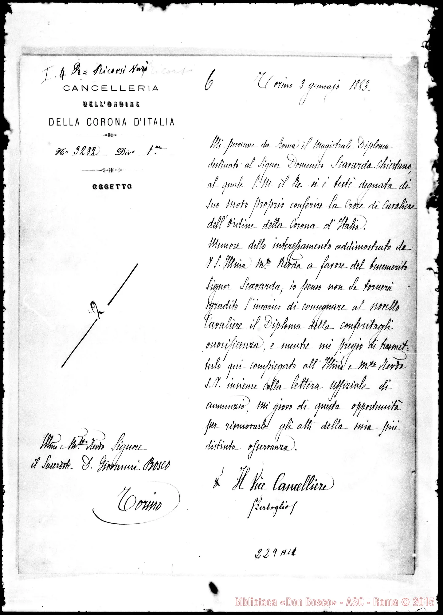 Fotogramma A 11 — Cancelleria dell’Ordine della Corona d’Italia-Bosco