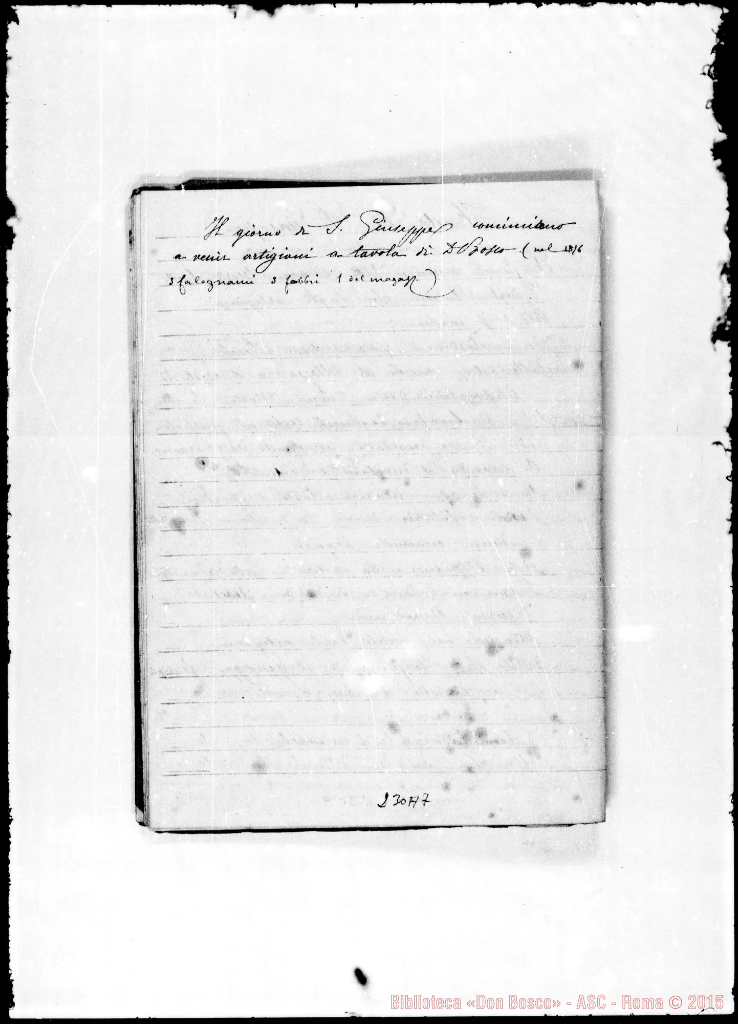 Fotogramma A 7 — «Memorie per la Prefettura dell’Oratorio…»