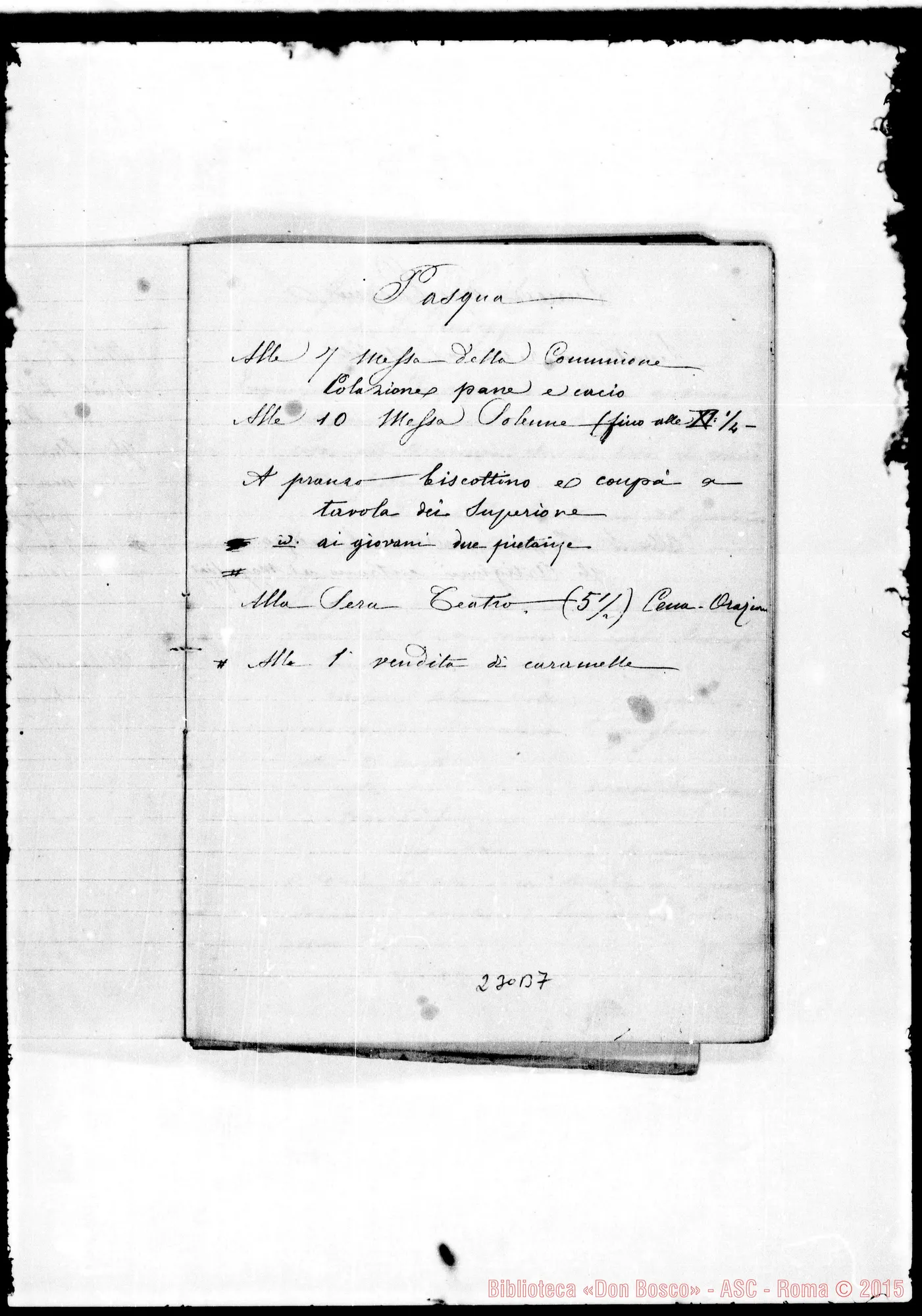 Fotogramma B 7 — «Memorie per la Prefettura dell’Oratorio…»