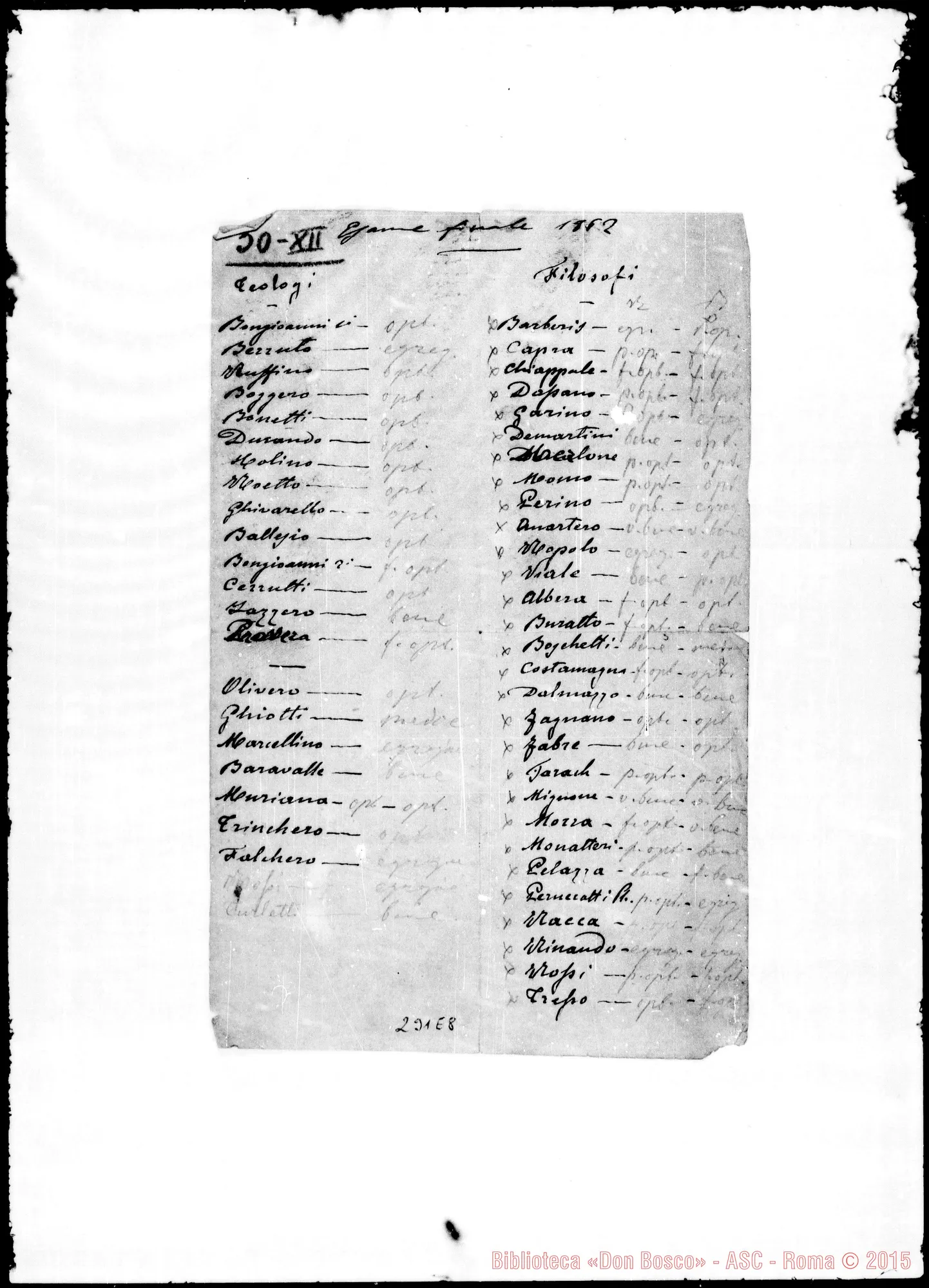 Fotogramma E 8 — Elenchi diversi degli alunni in fogli staccati
