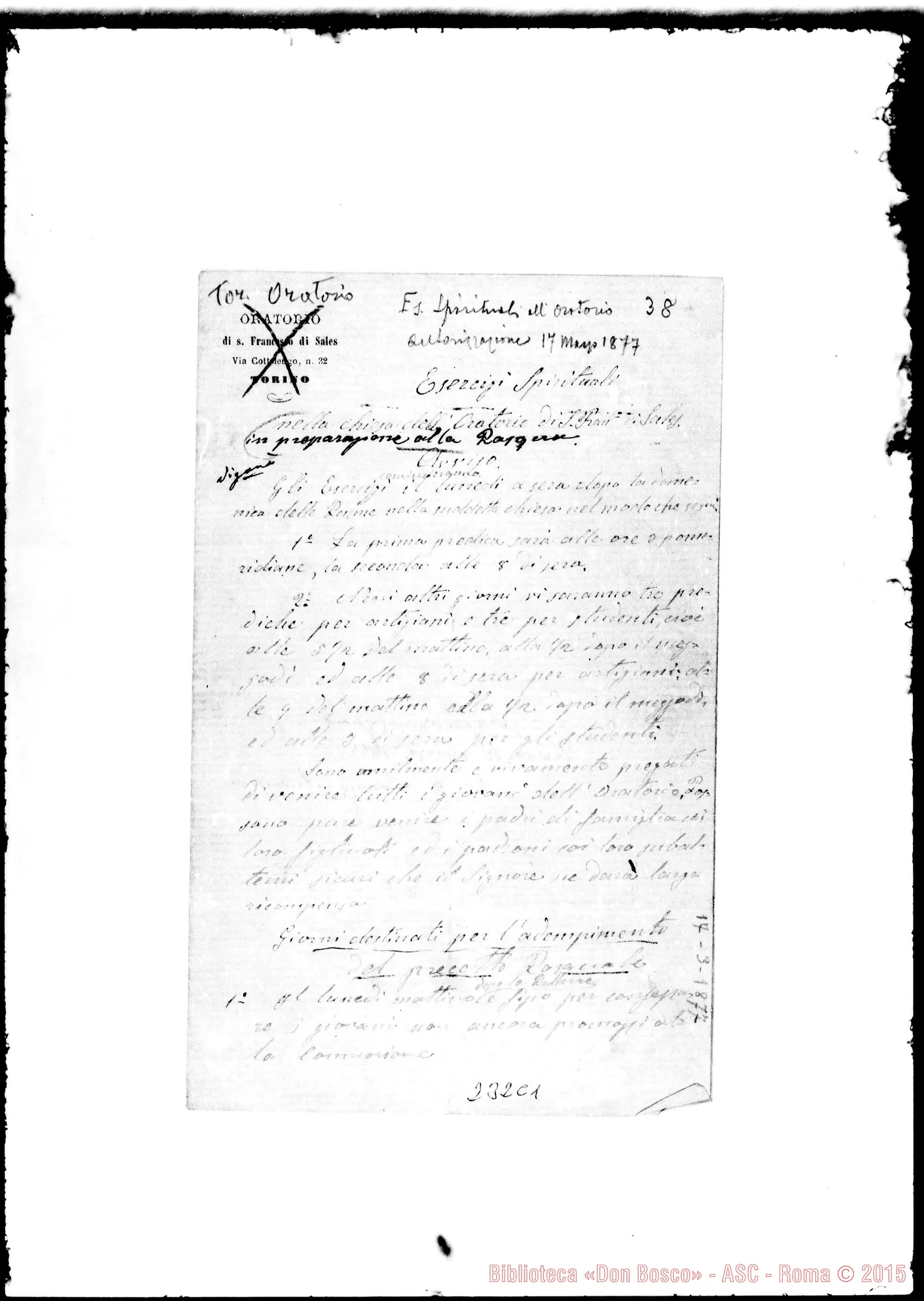 Fotogramma C 1 — Orario per gli esercizi Spirituali