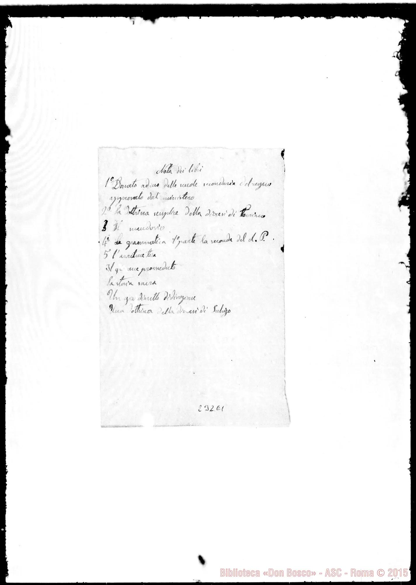 Fotogramma E 1 — Nota dei libri