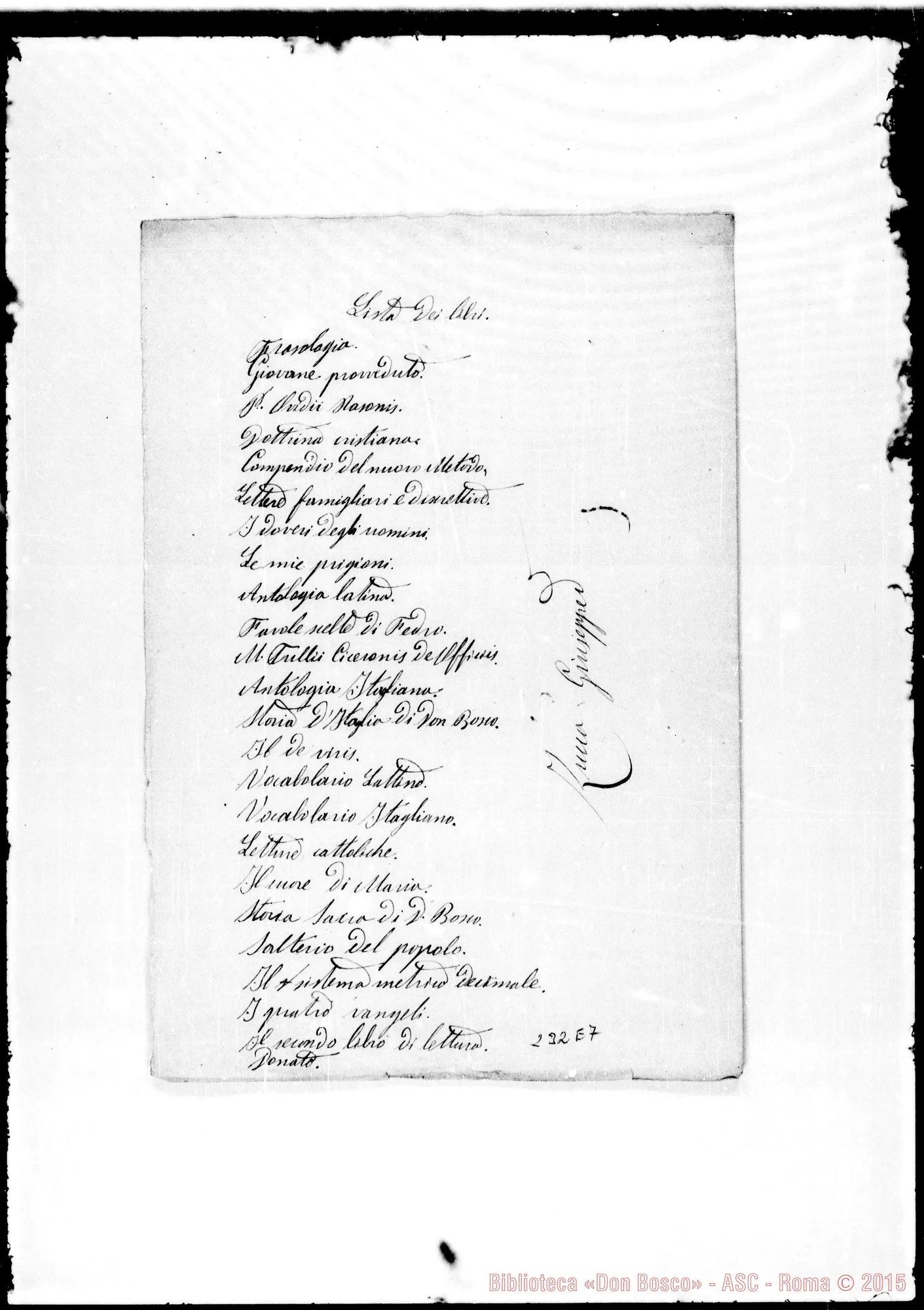 Fotogramma E 7 — Lista dei libri. Zucca Giuseppe