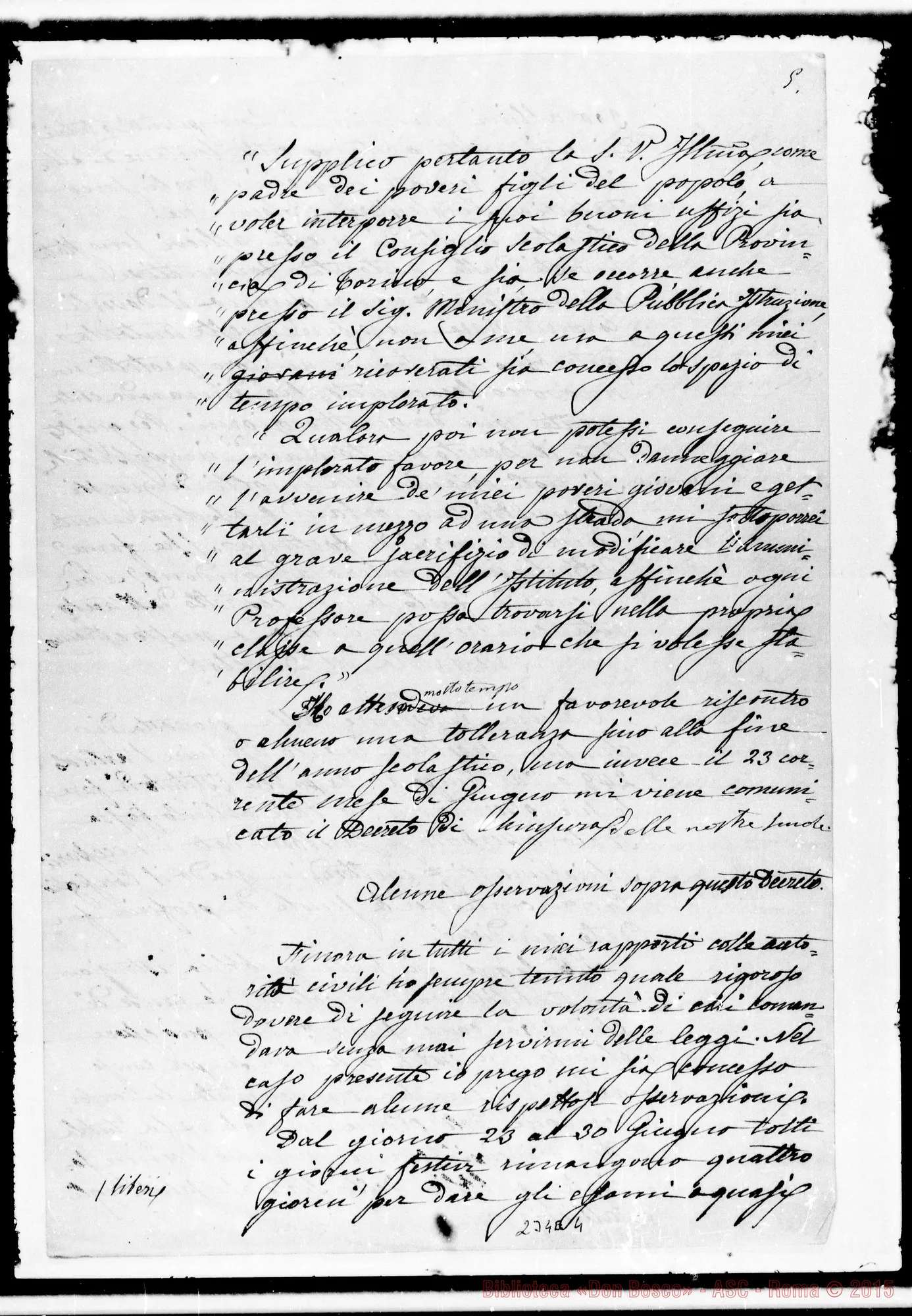 Fotogramma E 4 — Bosco: Schiarimenti sopra il Decreto. Minuta