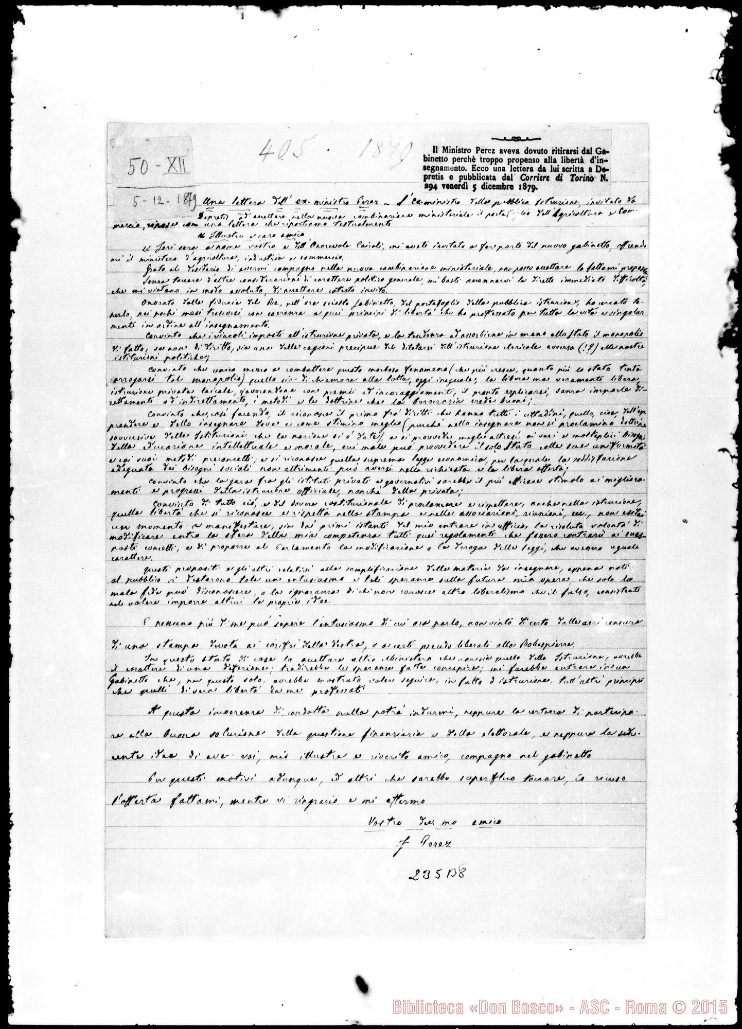 Fotogramma B 8 — Ministro Pérez-Depretis. Copia di D. Lemoyne