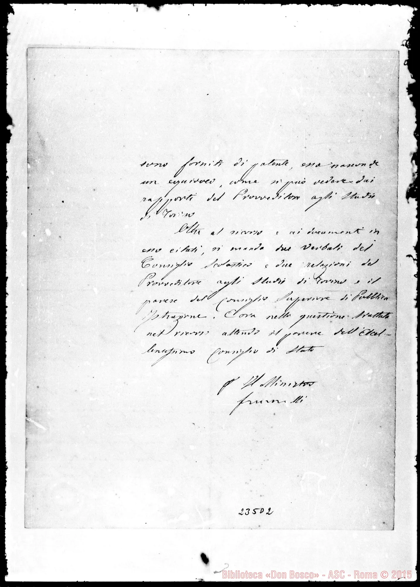 Fotogramma D 2 — M. Istruzione Pubblica- Consiglio di Stato. Sul recorso al Re