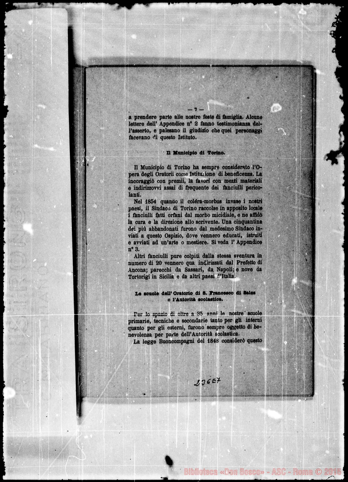 Fotogramma E 7 — «L’Oratorio… Ospizio di Beneficenza…» Stampato. Bosco