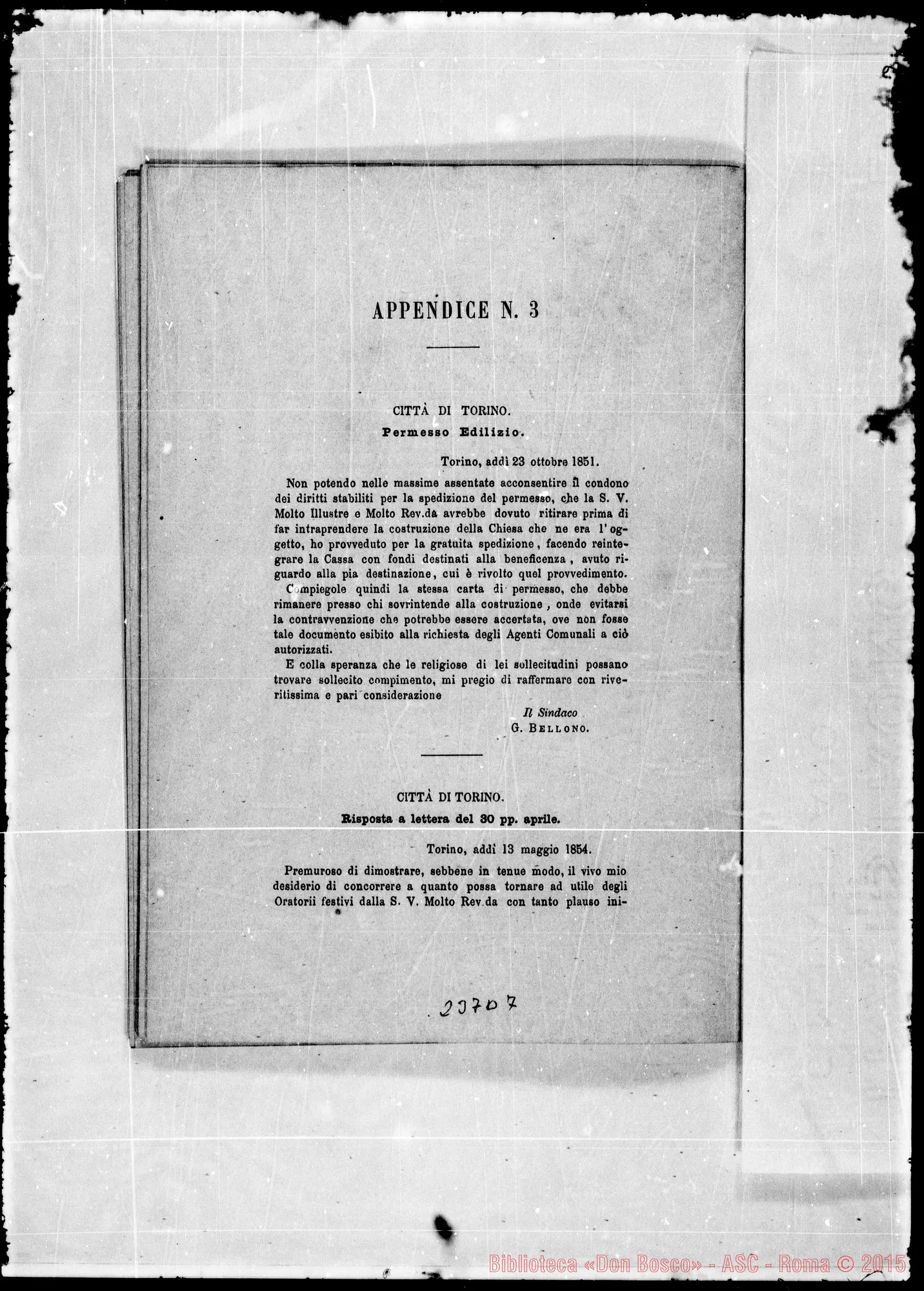 Fotogramma B 7 — «L’Oratorio… Ospizio di Beneficenza…» Stampato. Bosco