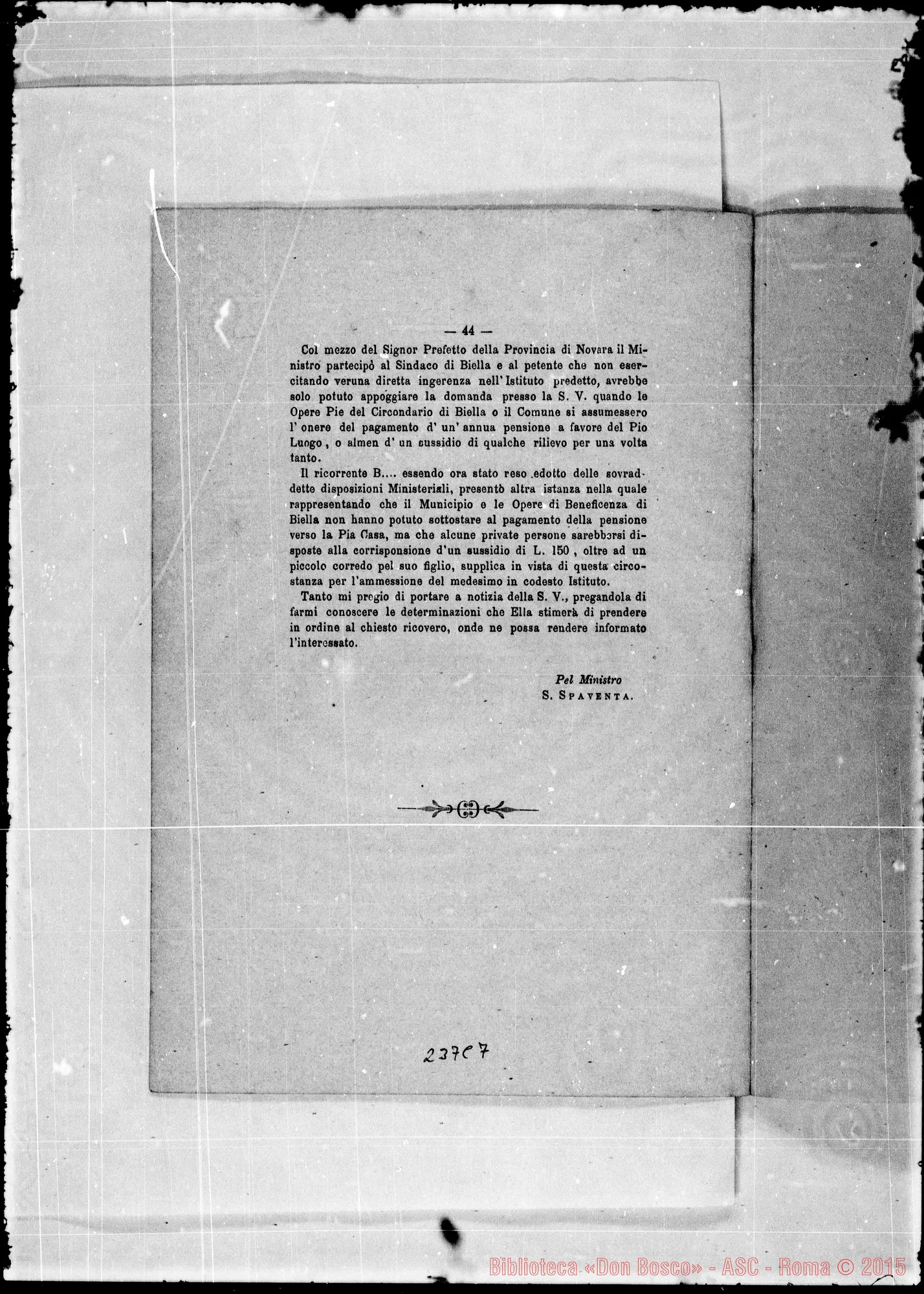 Fotogramma C 7 — «L’Oratorio… Ospizio di Beneficenza…» Stampato. Bosco