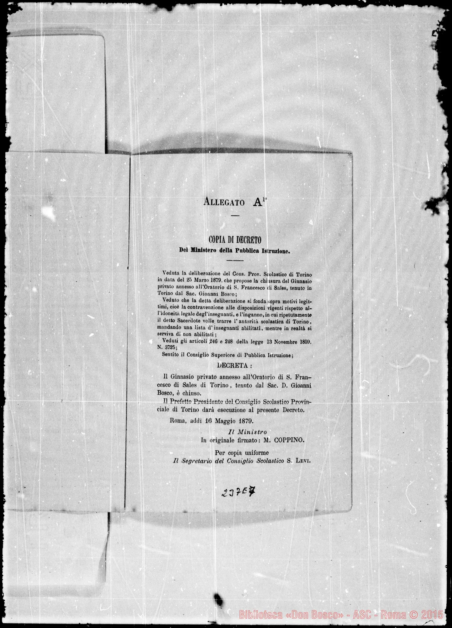 Fotogramma E 7 — Le Scuole di Beneficenza…davanti al C. di Stato. Stampato. Bosco.