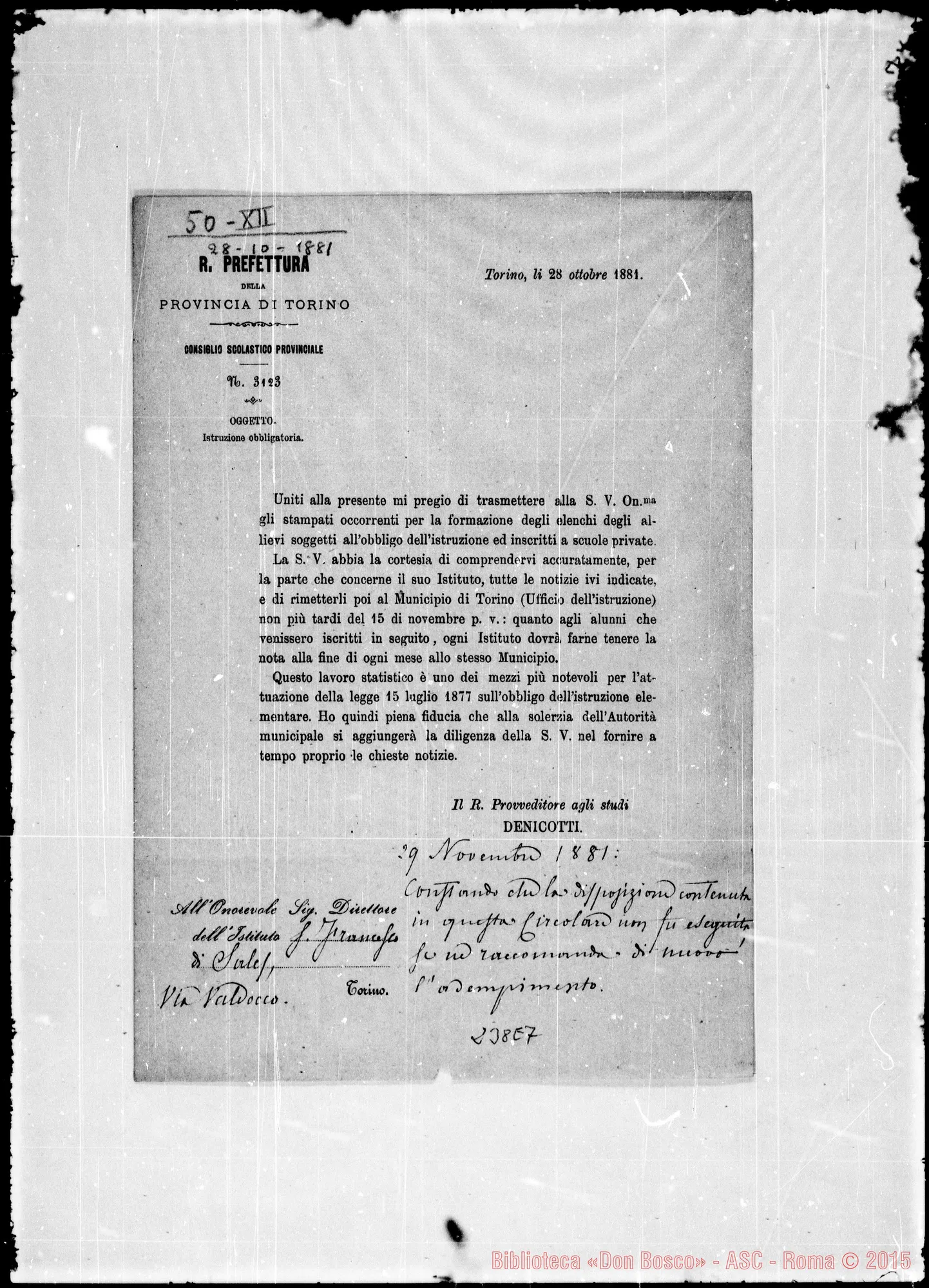 Fotogramma E 7 — Prefettura di Torino-Direttore di Valdocco