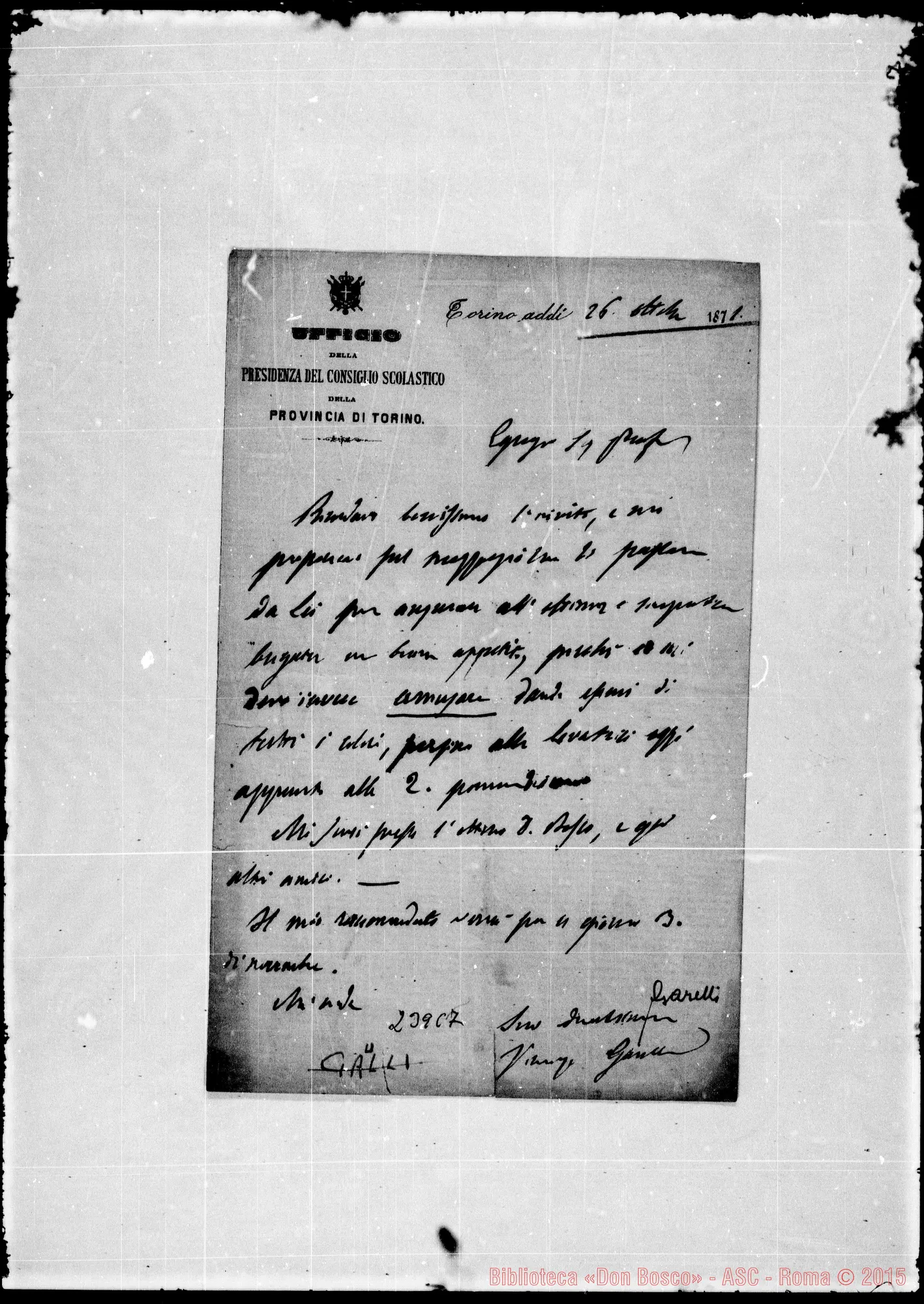 Fotogramma C 7 — Ufficio della Presidenza del C. Scolastico-Egregio Prof.