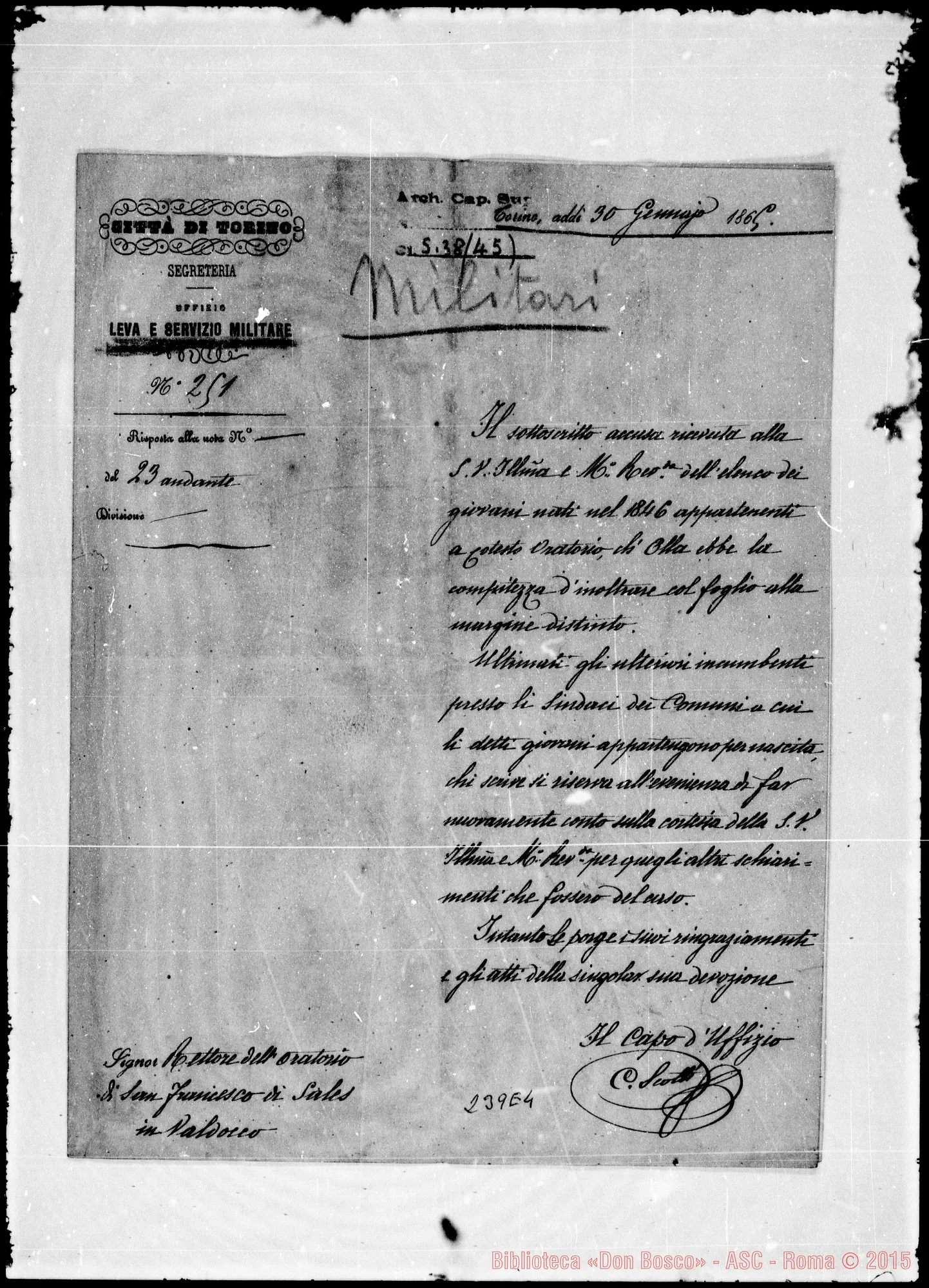 Fotogramma E 4 — Capo d’Ufficio-Rettore dell’Oratorio