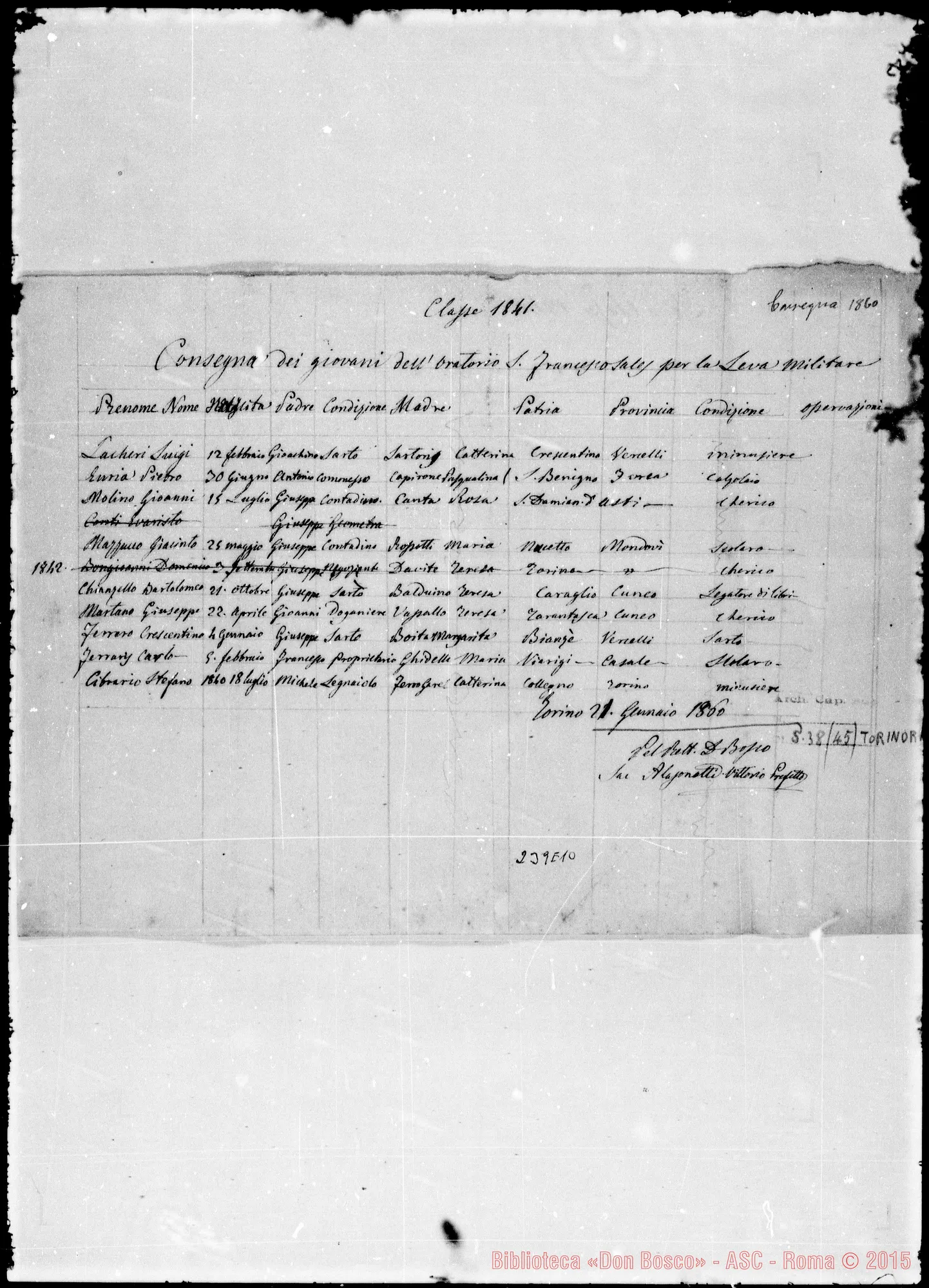 Fotogramma E 10 — Consegna 1860