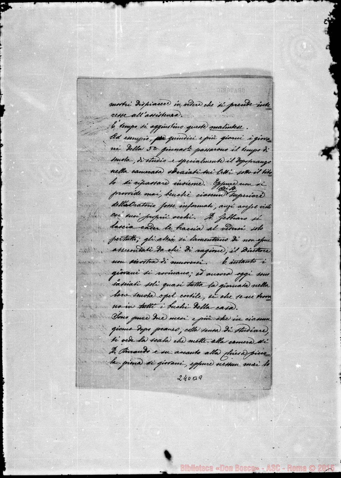 Fotogramma B 9 — Proposte E osservazioni: Al carissimo D. Bosco