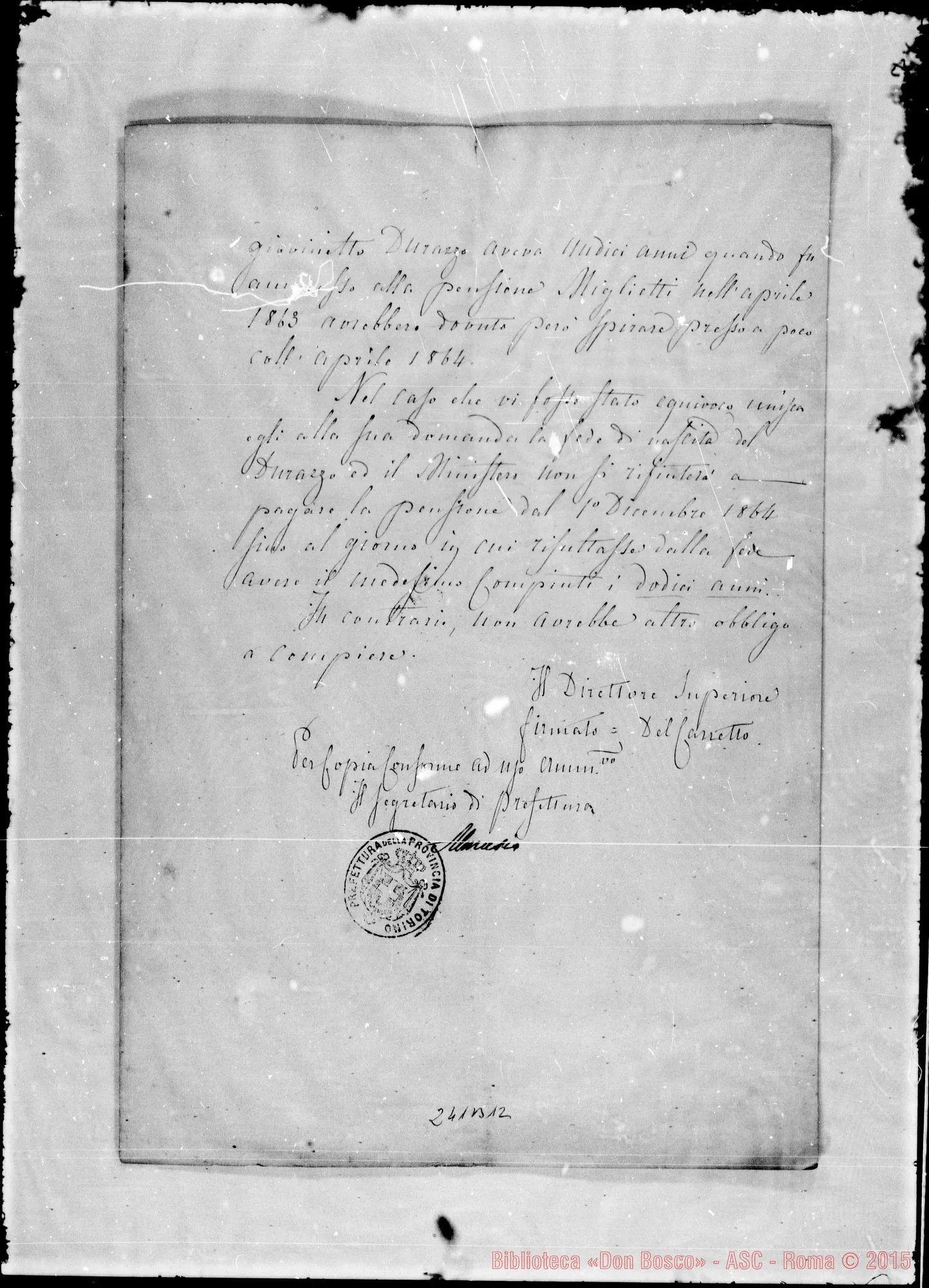 Fotogramma B 12 — Prefettura di Torino. Copia di lettera