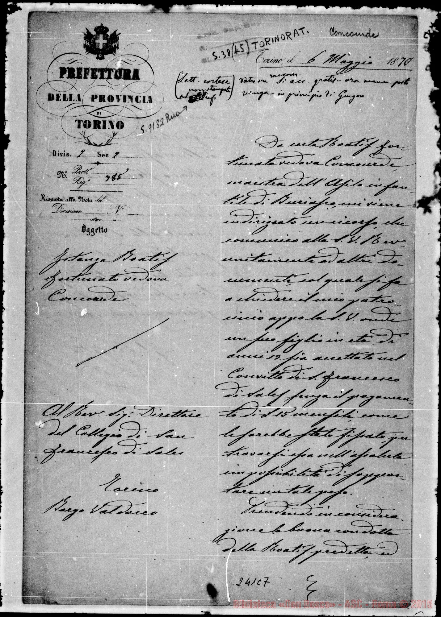 Fotogramma C 7 — Prefettura di Torino-Direttore di Valdocco