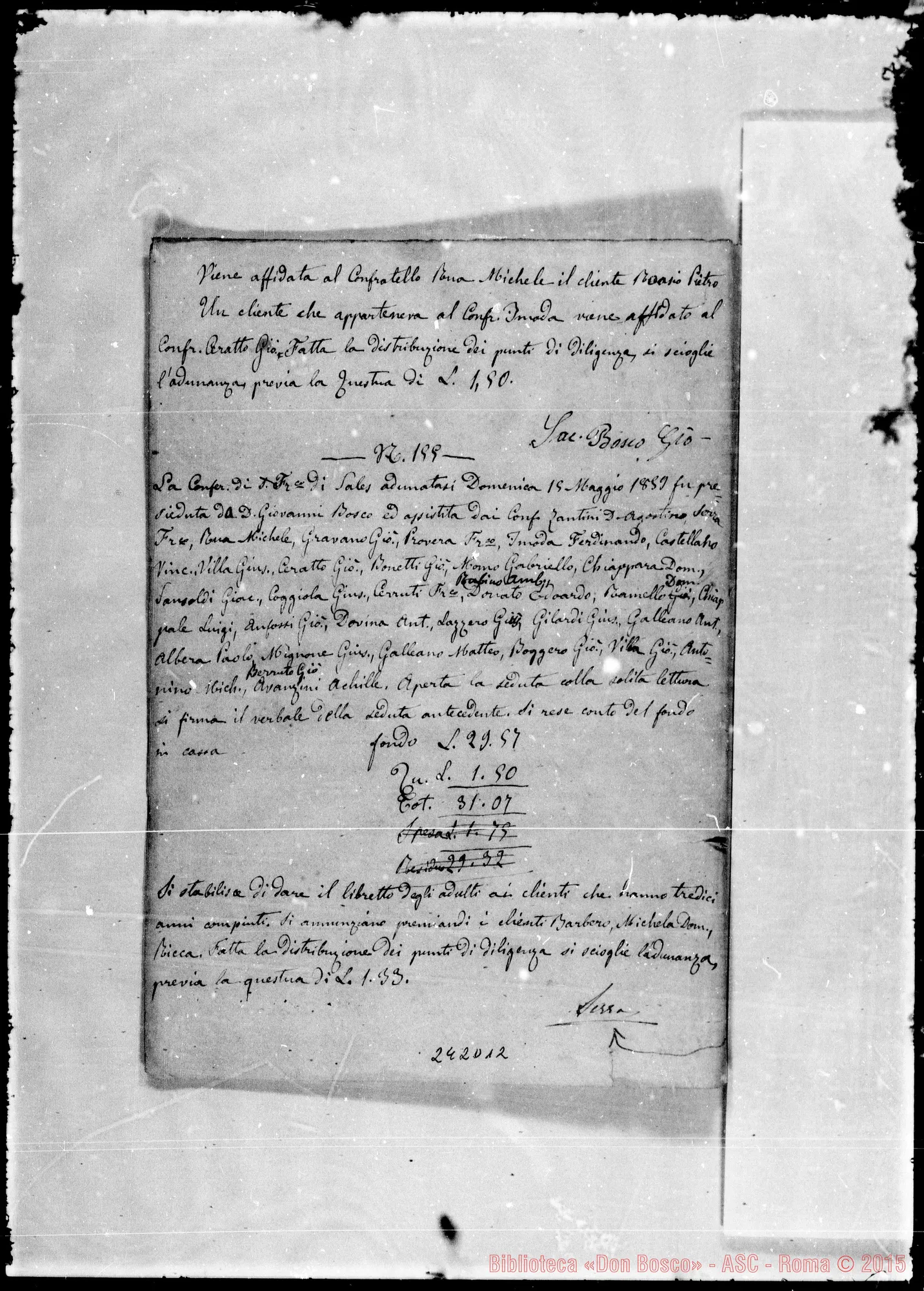 Fotogramma D 12 — Conferenze di S. Vincenzo de’ Paoli: Verbali: 1858-1871