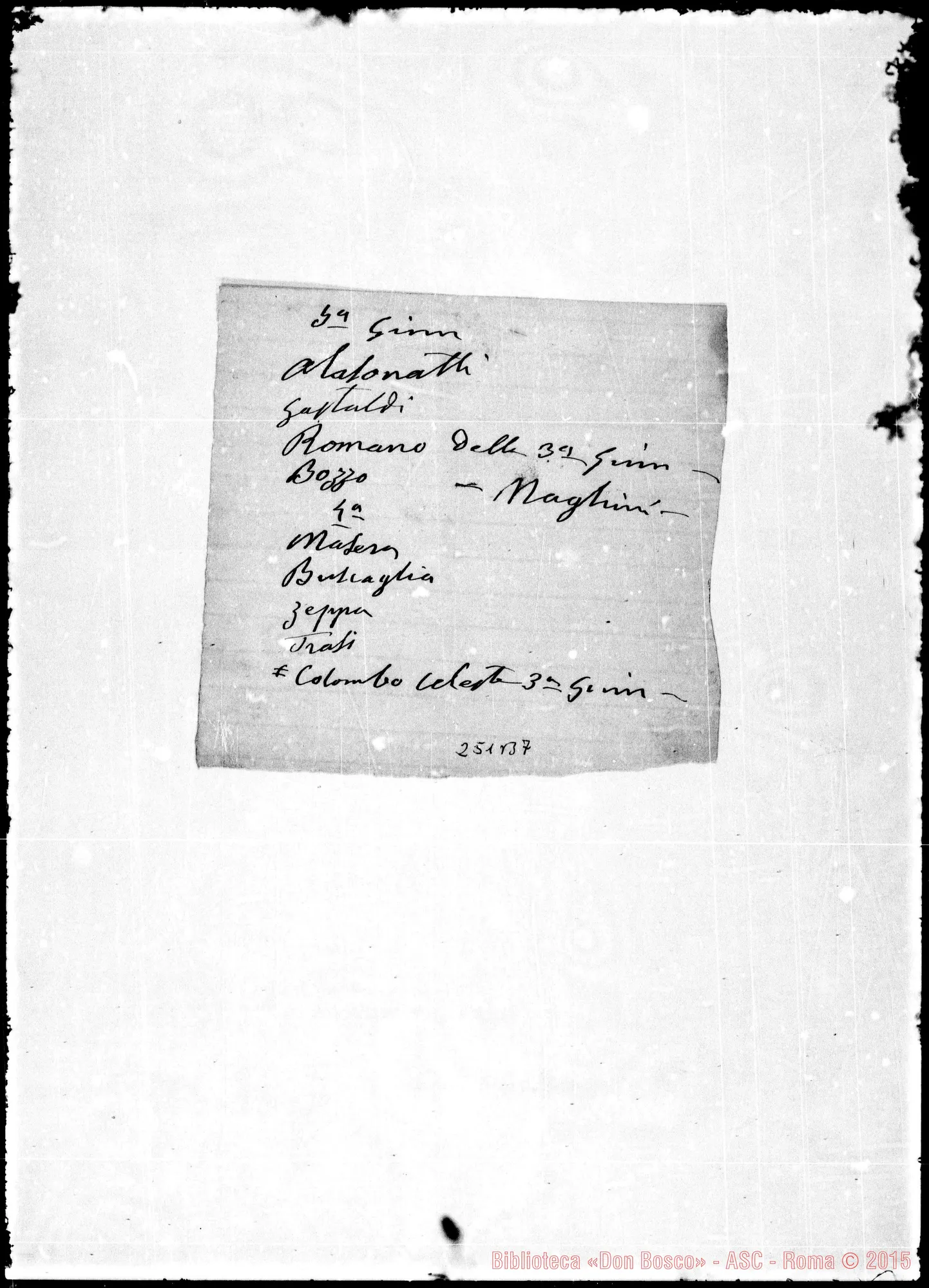 Fotogramma B 7 — Tre elenchi di giovani. Ms. Bosco