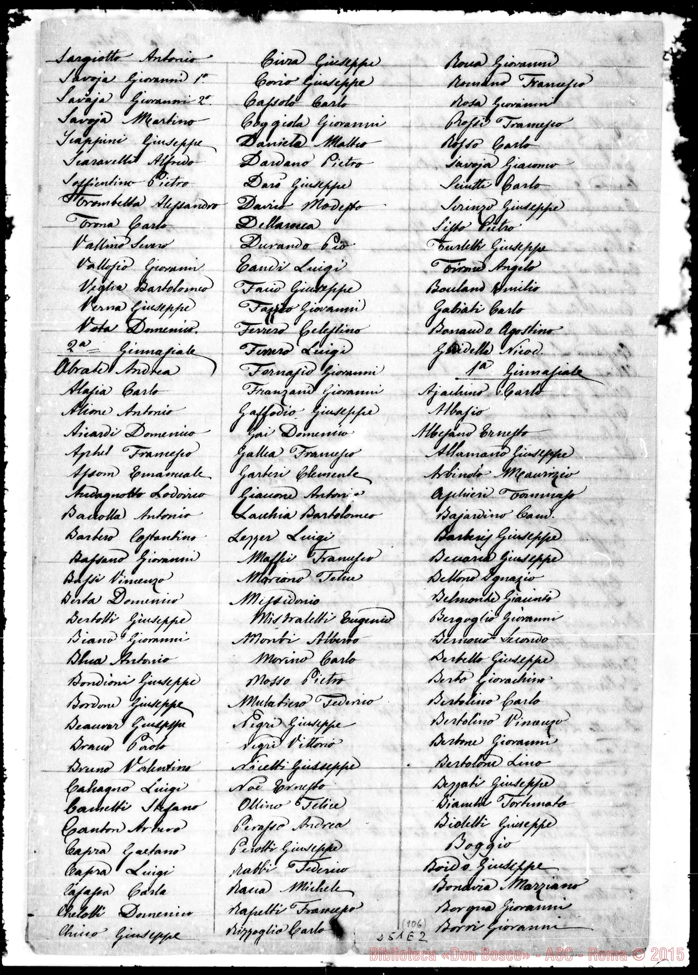 Fotogramma E 2 — Studenti E artigiani. 1862-63. Qualche nota autogr. Bosco