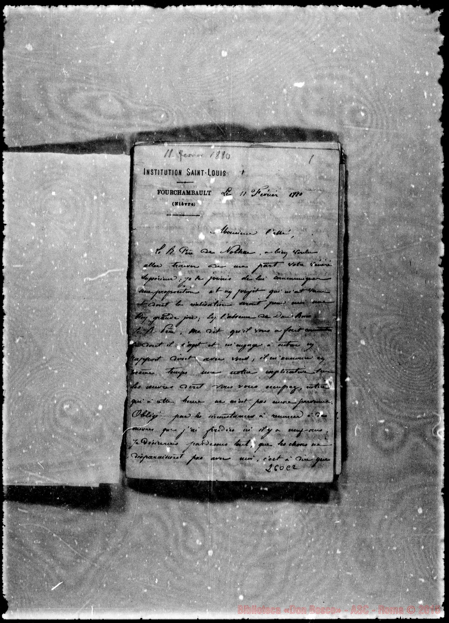 Fotogramma C 2 — Ernest Comoy-Morisieur l’Abbè. Lettere rilegate sulla «Institution Saint Louis» A Fourchambault. Accluse risposte di Cays