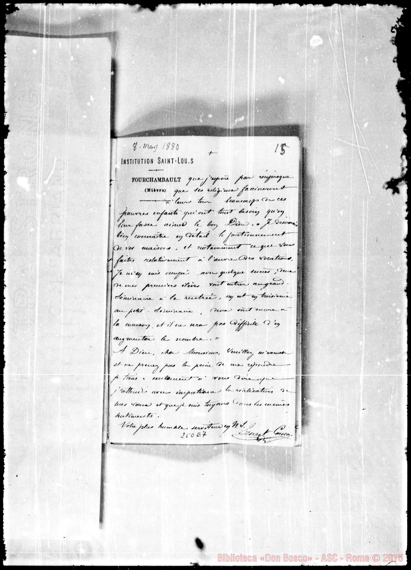 Fotogramma E 7 — Ernest Comoy-Morisieur l’Abbè. Lettere rilegate sulla «Institution Saint Louis» A Fourchambault. Accluse risposte di Cays