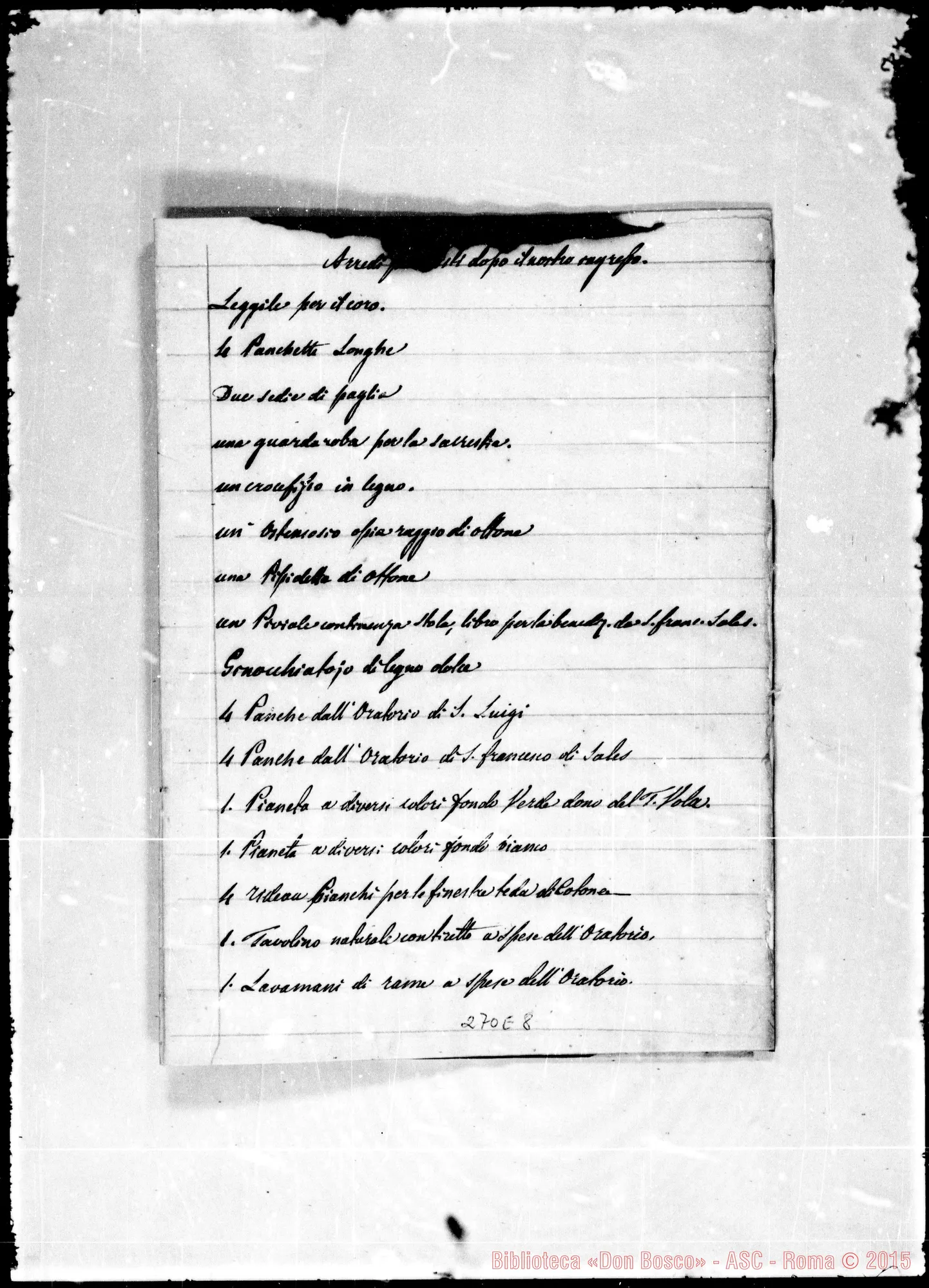 Fotogramma E 8 — Inventario dell’Oratorio Angelo Custode