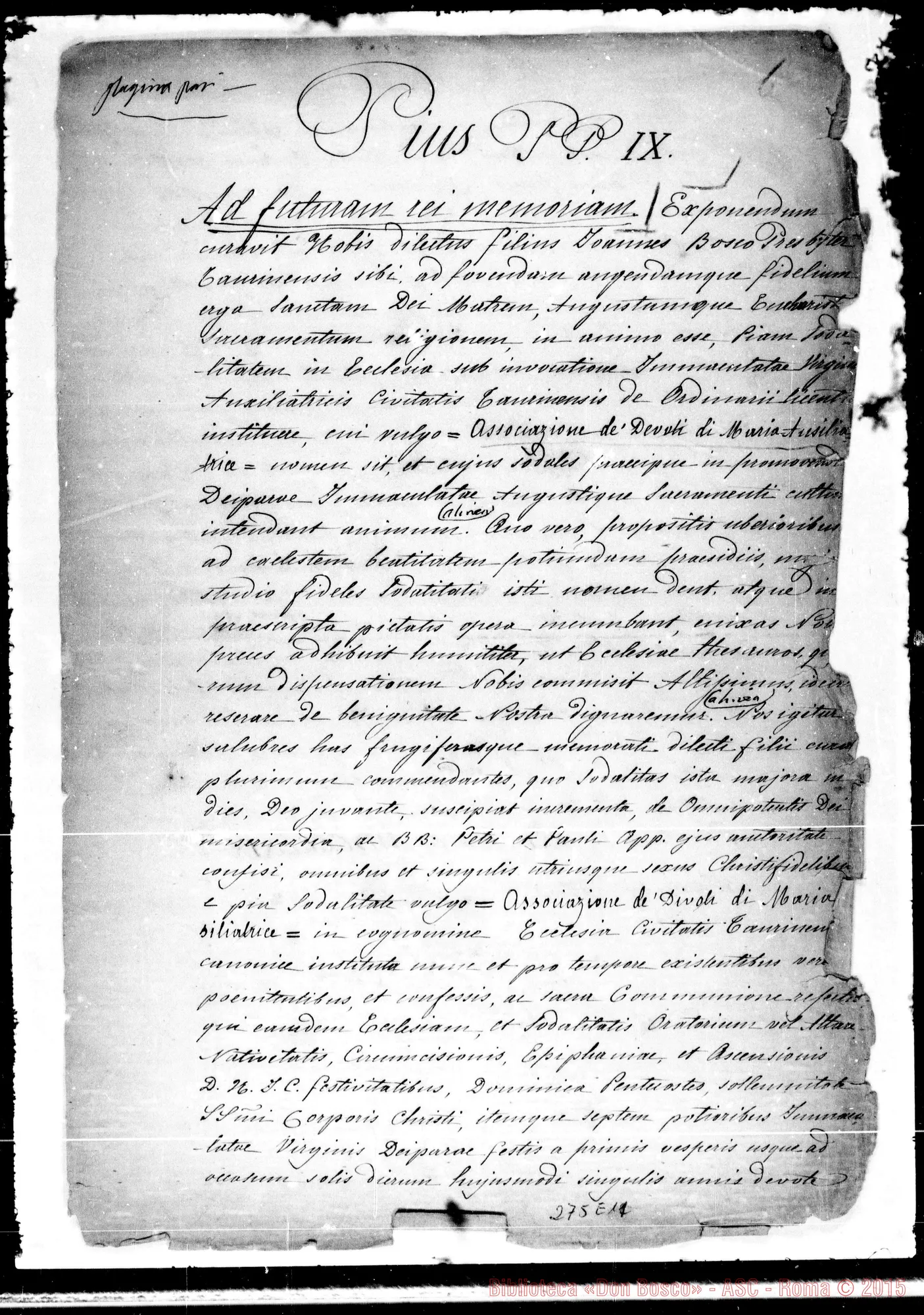Fotogramma E 11 — Breve di Pio IX