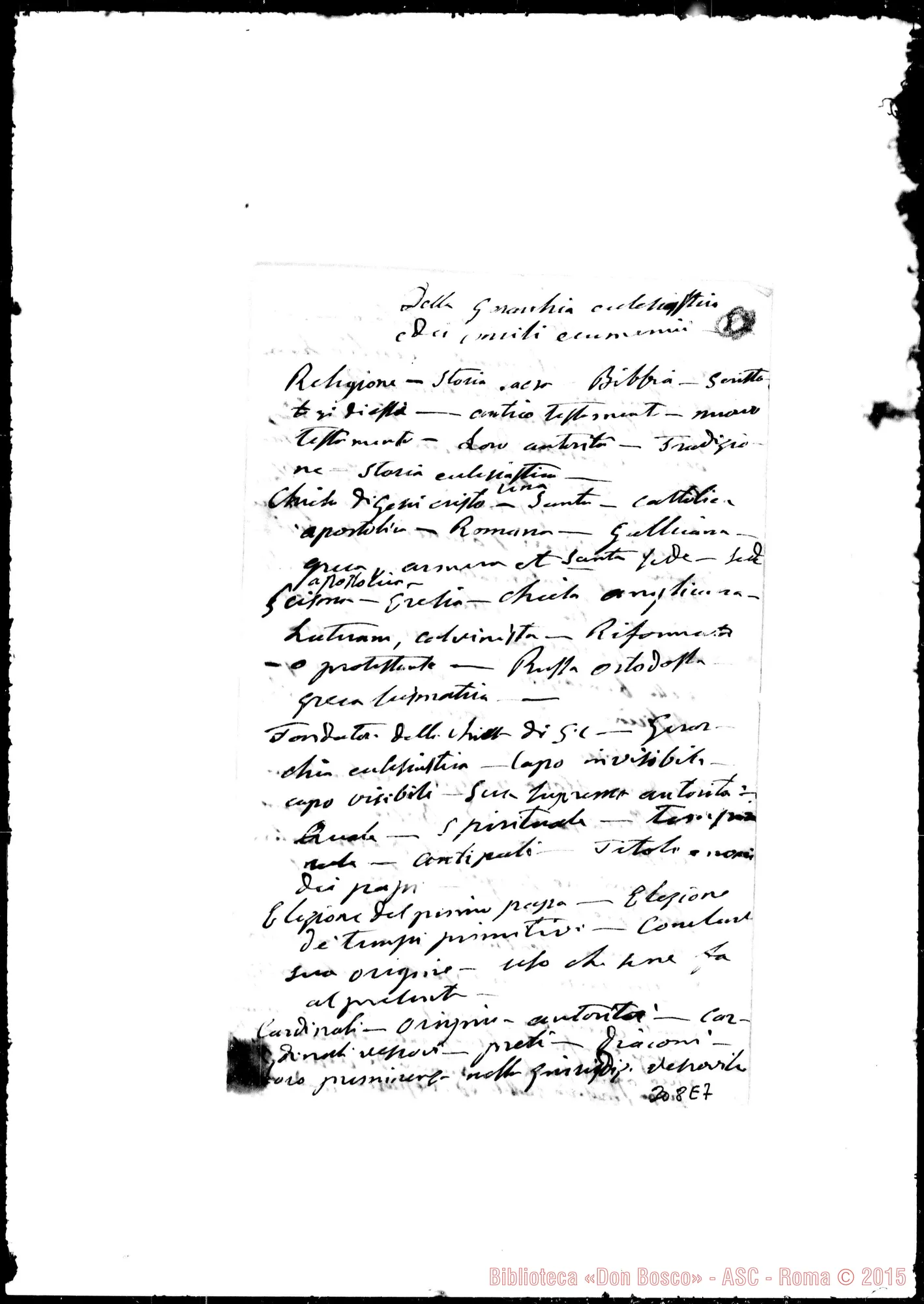Fotogramma E 7 — Concili Generali: Schema d’un opuscolo. Ms. autogr. Bosco