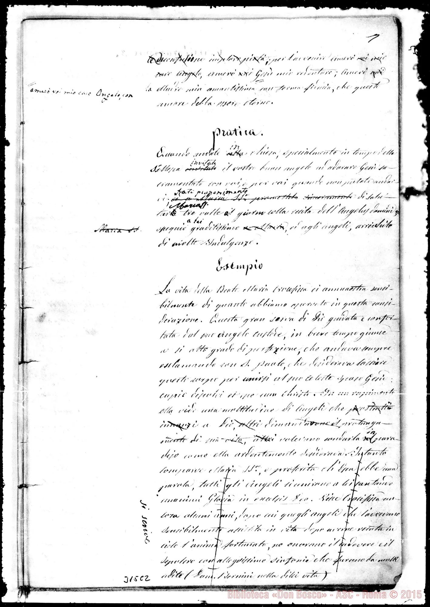 Fotogramma C 2 — Divoto dell’Angelo Custode. Ms. con correz. autogr. Bosco