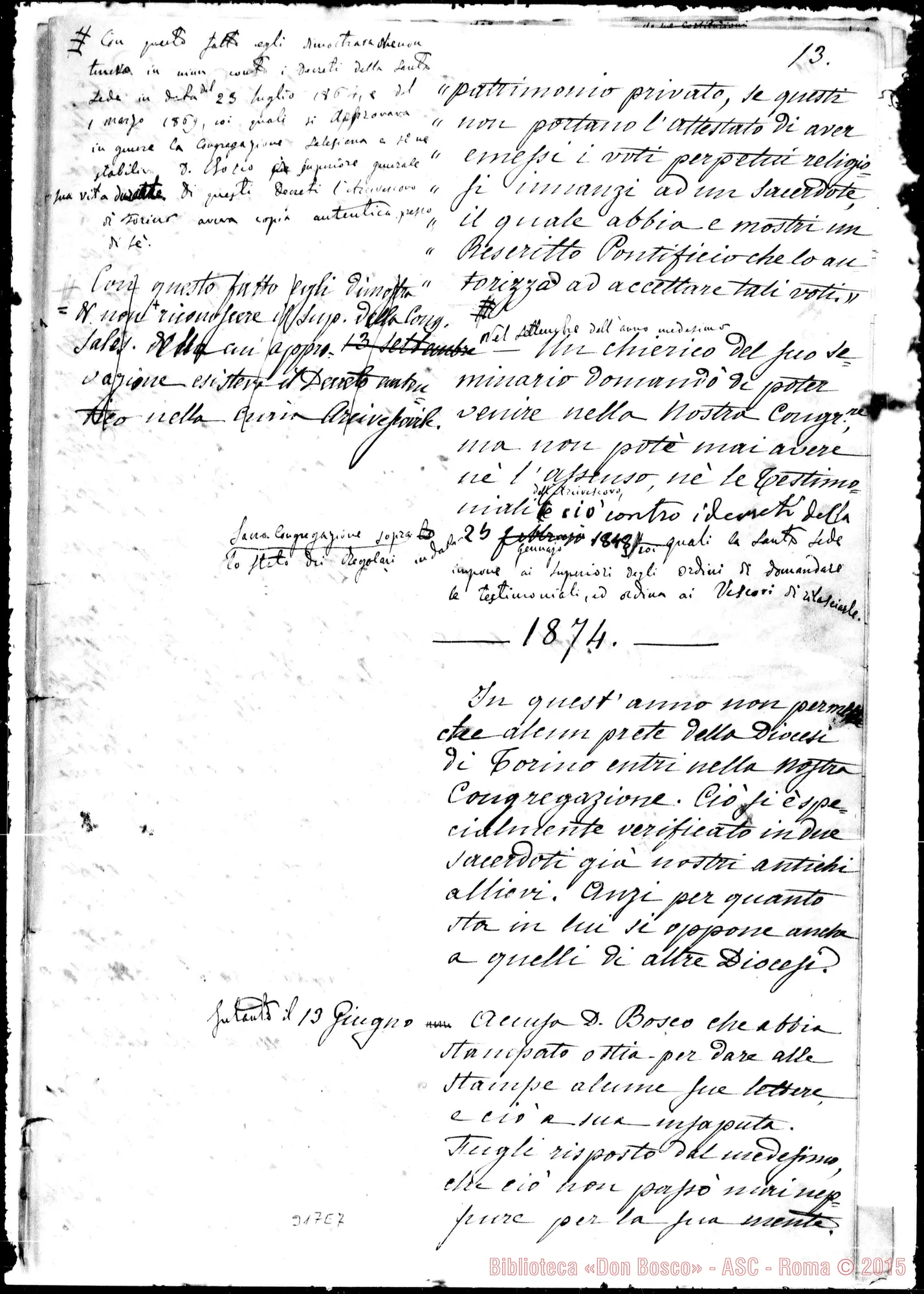 Fotogramma E 7 — Esposizione: «Cenni storici in ordine cronologico». Ms. Berto E Bonetti con correzioni E aggiunte Bosco. Sul caso Gastaldi