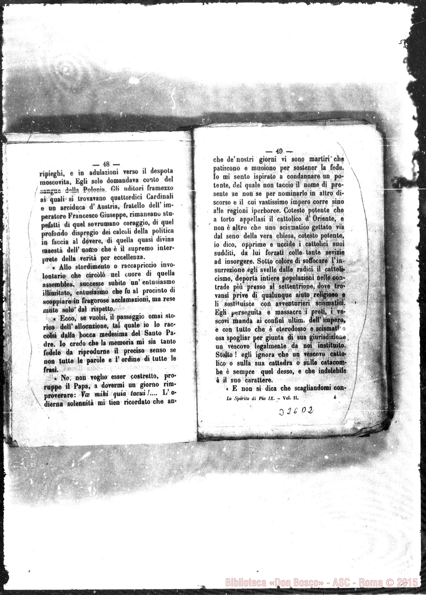 Fotogramma D 2 — Lo spirito E il cuore di Pio Nono. Stampato