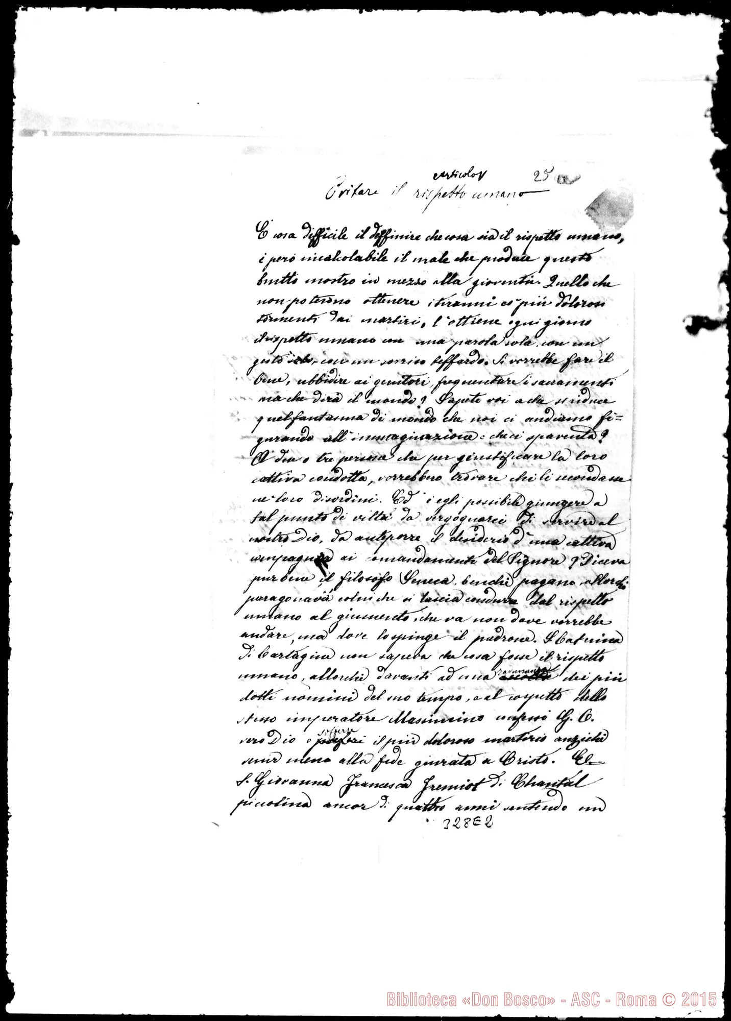 Fotogramma E 2 — «La Figlia cristiana…» Primo quinterno. Alcune correz. Bosco