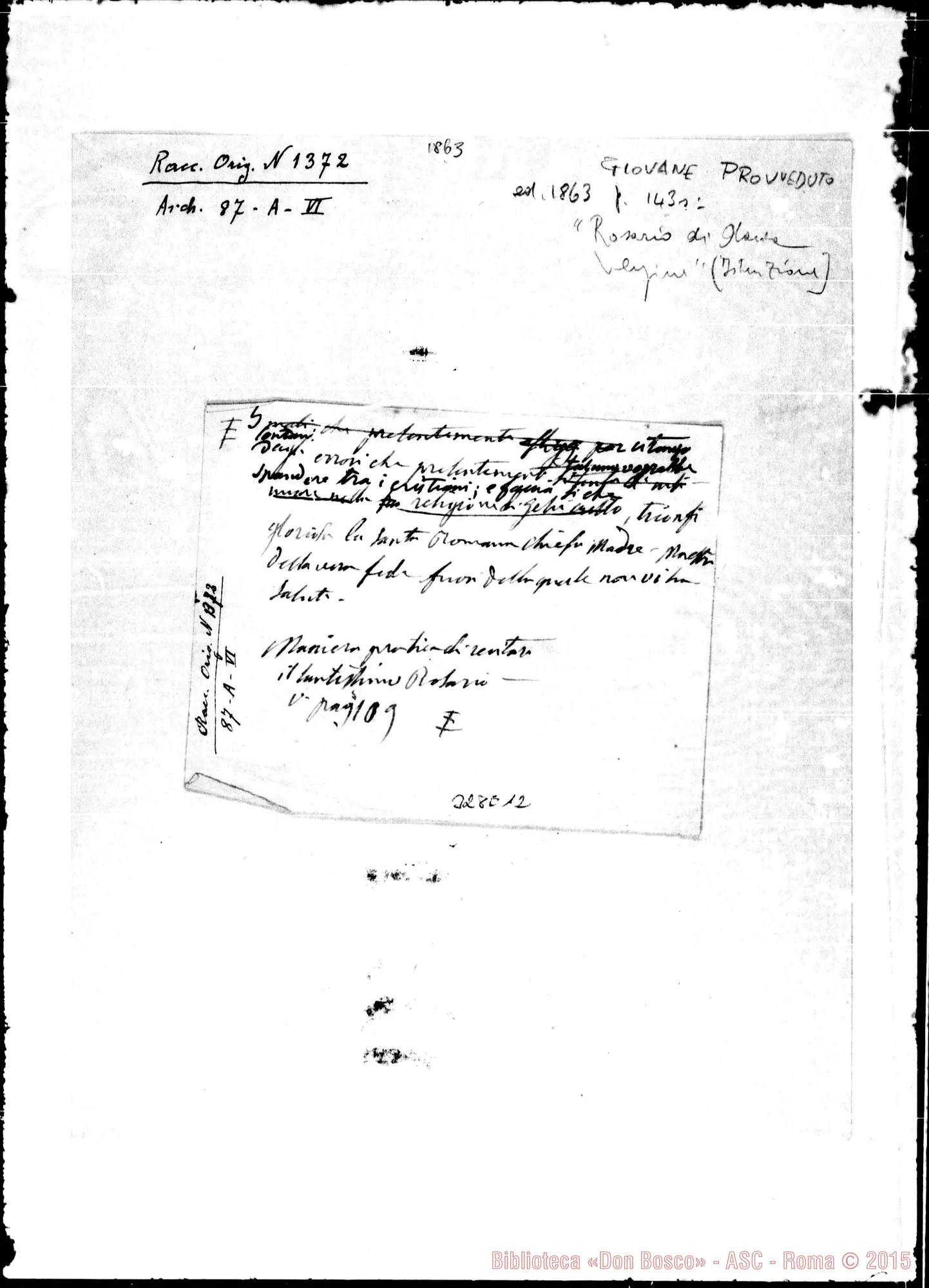 Fotogramma E 12 — Giovane Provveduto: «…ci tenga lontani dagli…» Ms. Bosco
