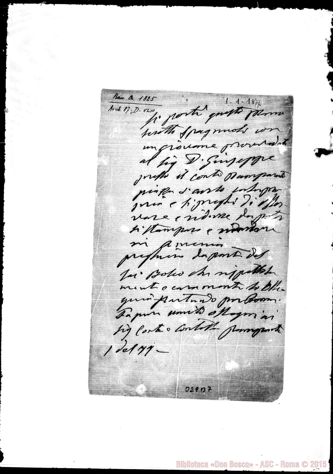 Fotogramma B 7 — «Si porti questo manoscritto…» Ms. Bosco