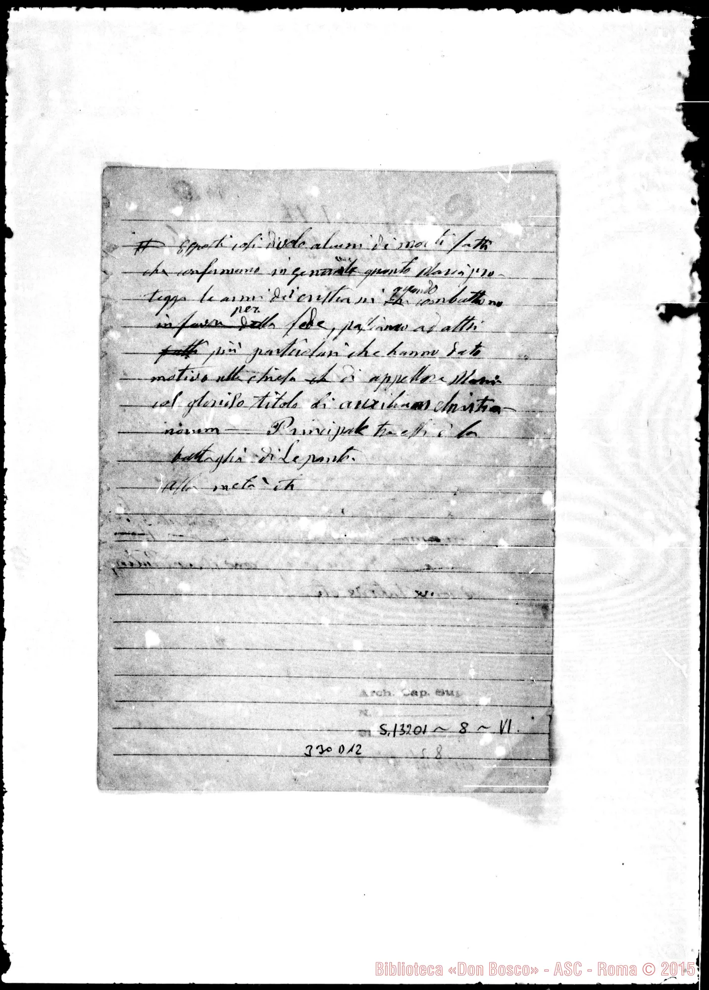 Fotogramma D 12 — Capo VI Maria protettrice… Ms. autogr. Bosco