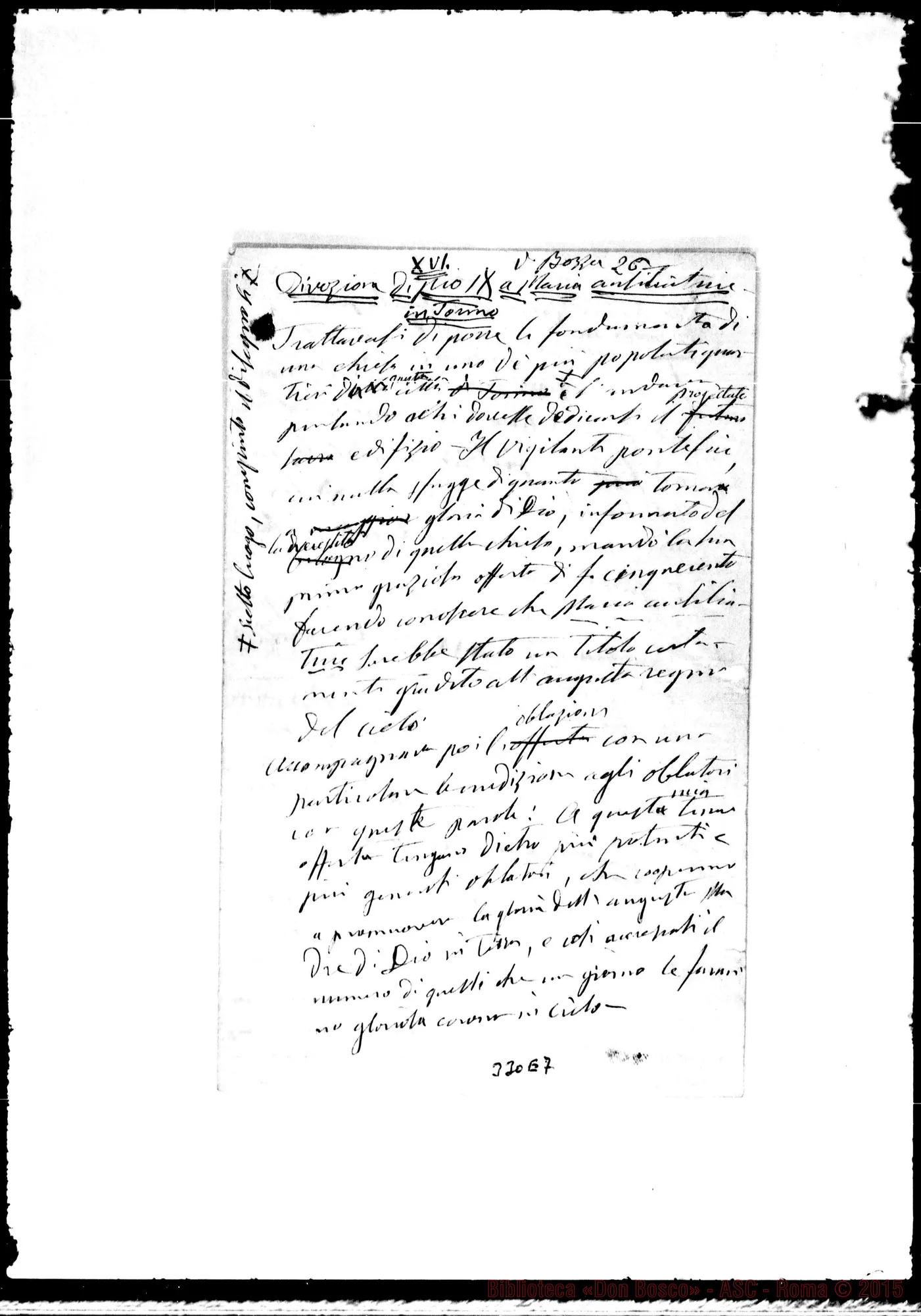 Fotogramma E 7 — Capo XVI. «Divozione di Pio IX A Maria…» Ms. autogr. Bosco