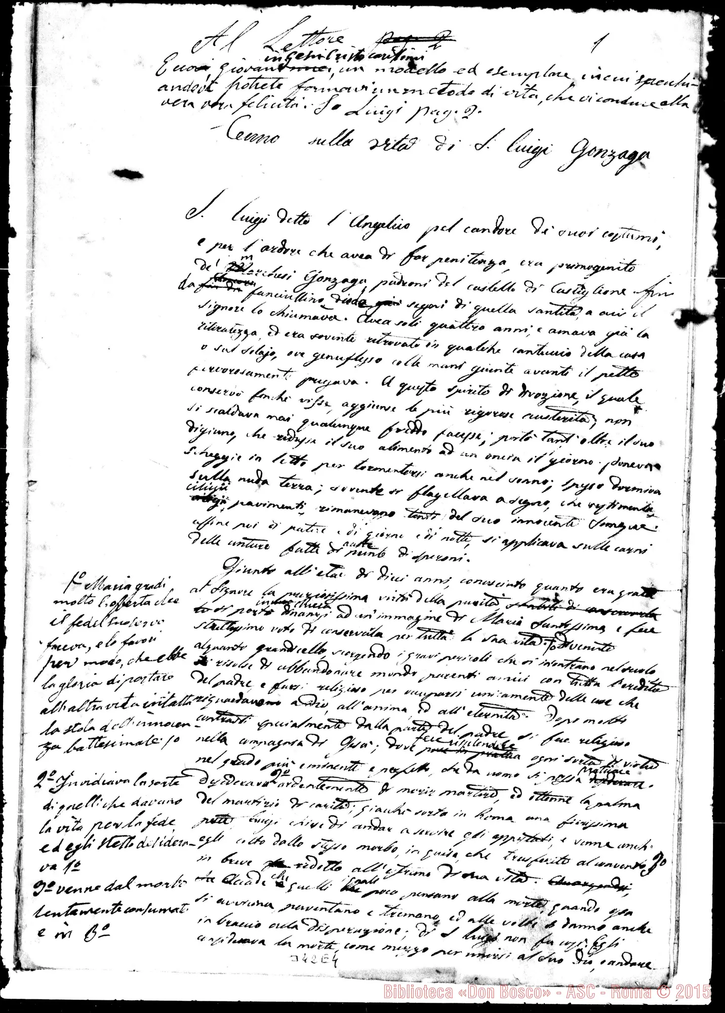 Fotogramma E 4 — Sei Domeniche E Novena S. Luigi Gonzaga. Ms. in parte autogr. Bosco