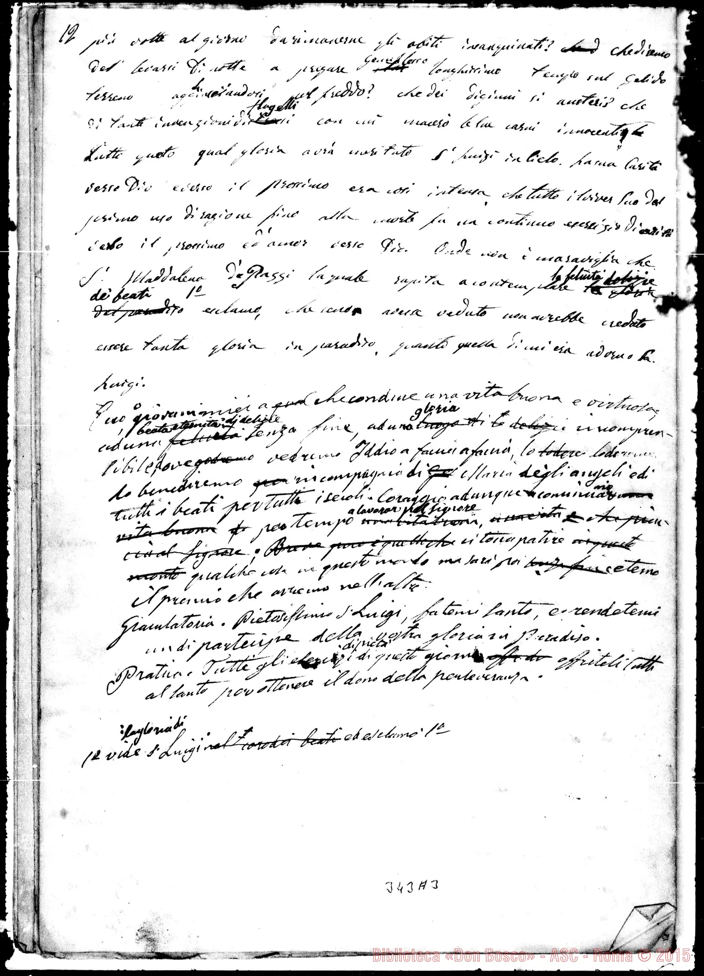 Fotogramma A 3 — Sei Domeniche E Novena S. Luigi Gonzaga. Ms. in parte autogr. Bosco