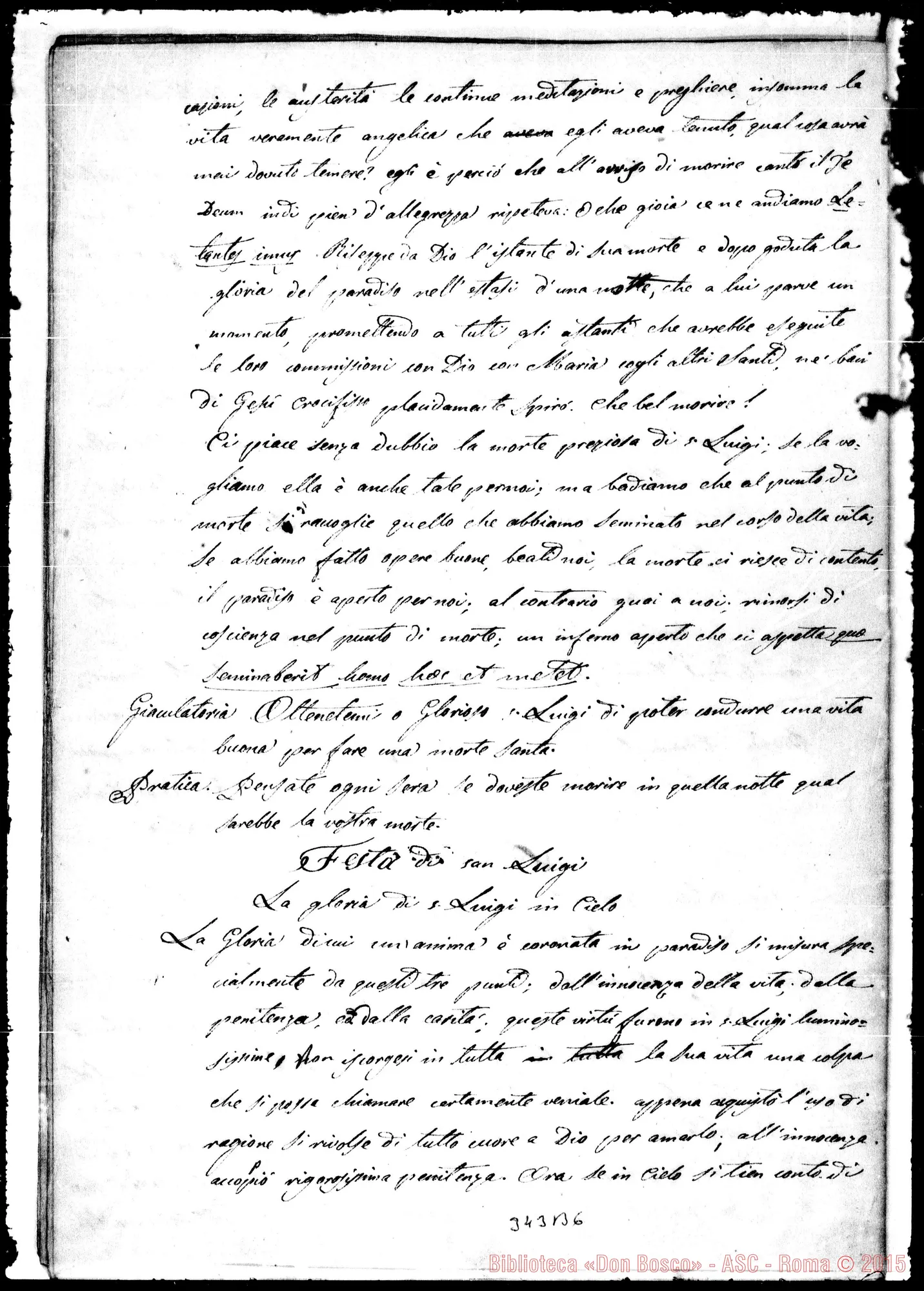 Fotogramma B 6 — Sei Domeniche E Novena S. Luigi Gonzaga. Ms. in parte autogr. Bosco