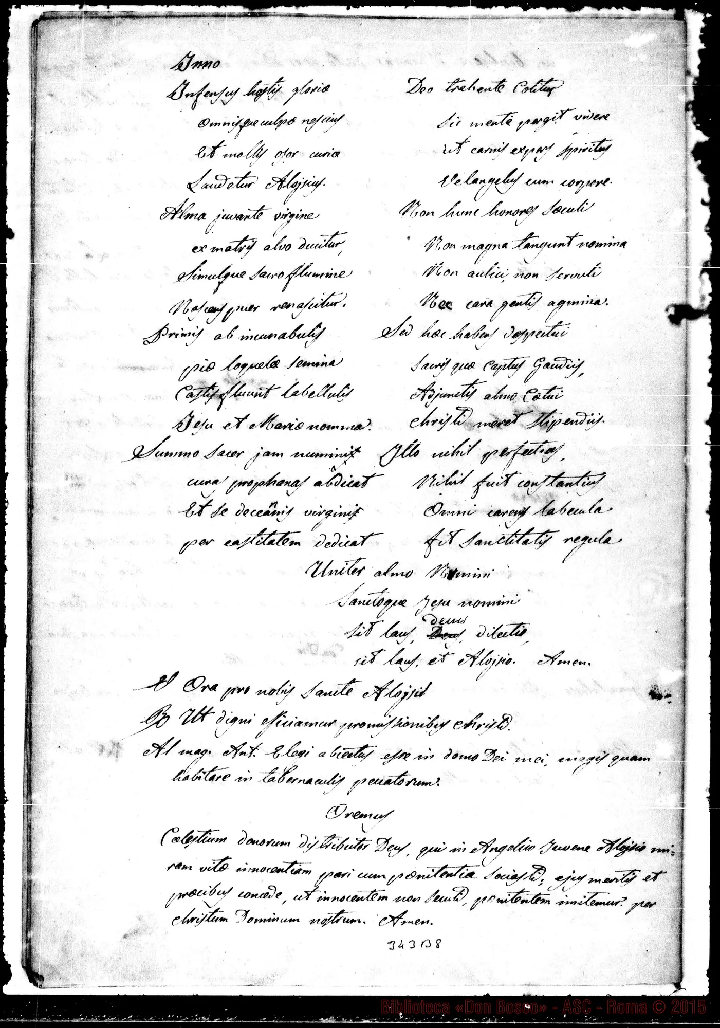 Fotogramma B 8 — Sei Domeniche E Novena S. Luigi Gonzaga. Ms. in parte autogr. Bosco