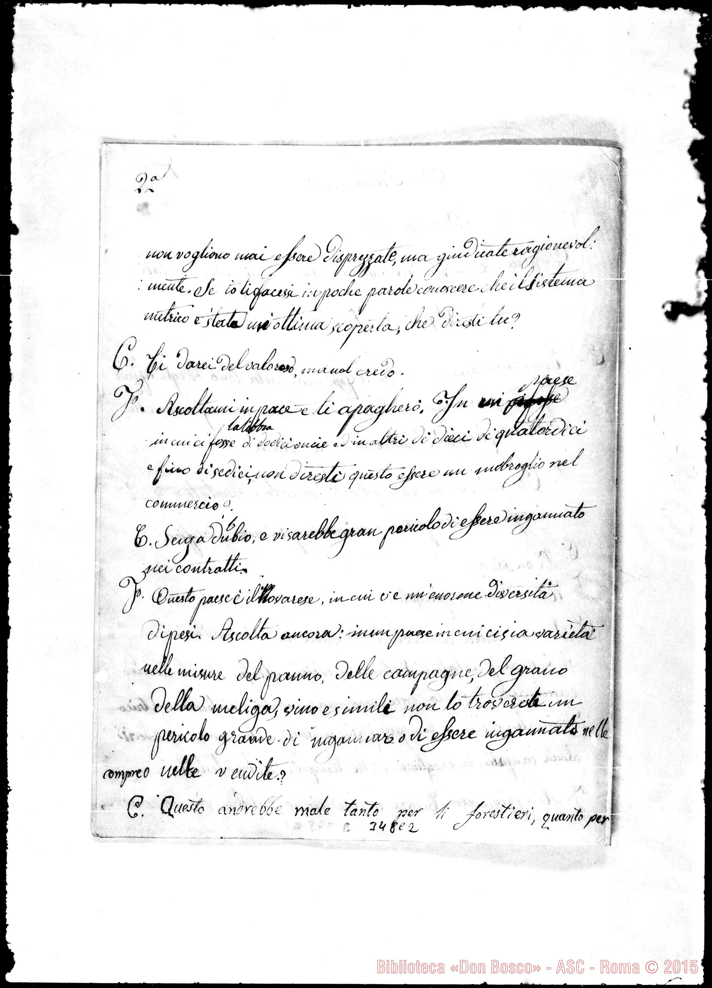 Fotogramma C 2 — (ASC 132) Sul Sistema metrico. Dialogo Primo. Ms. in parte di D. Bosco