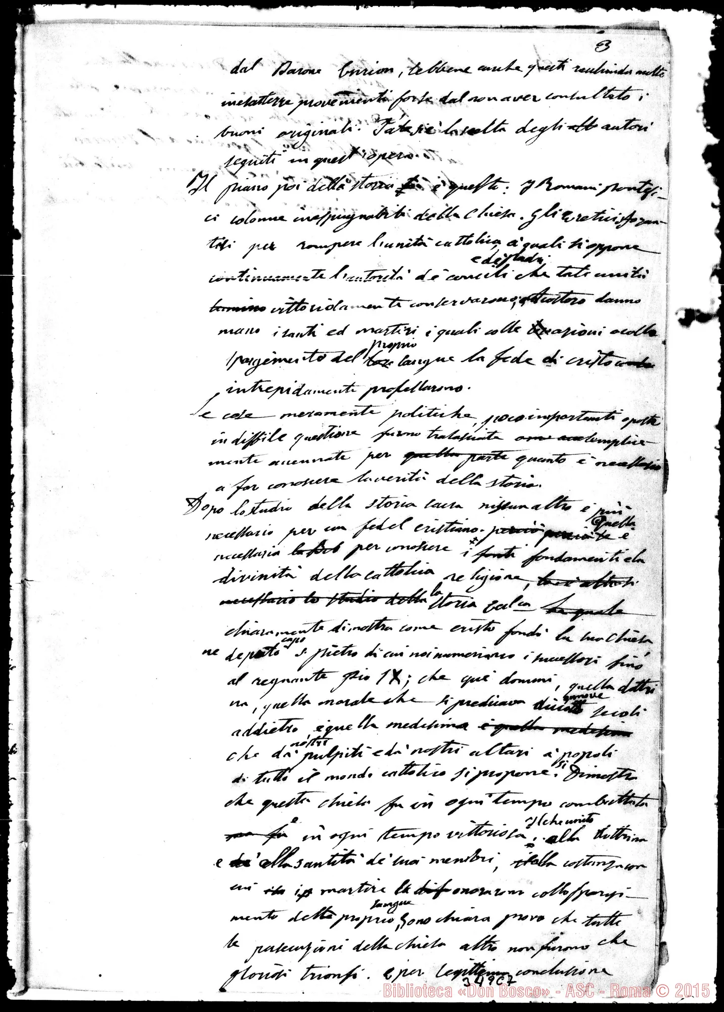 Fotogramma C 7 — Storia Ecclesiastica: Abbozzi: «A questi tempi…» Ms. autogr. Bosco