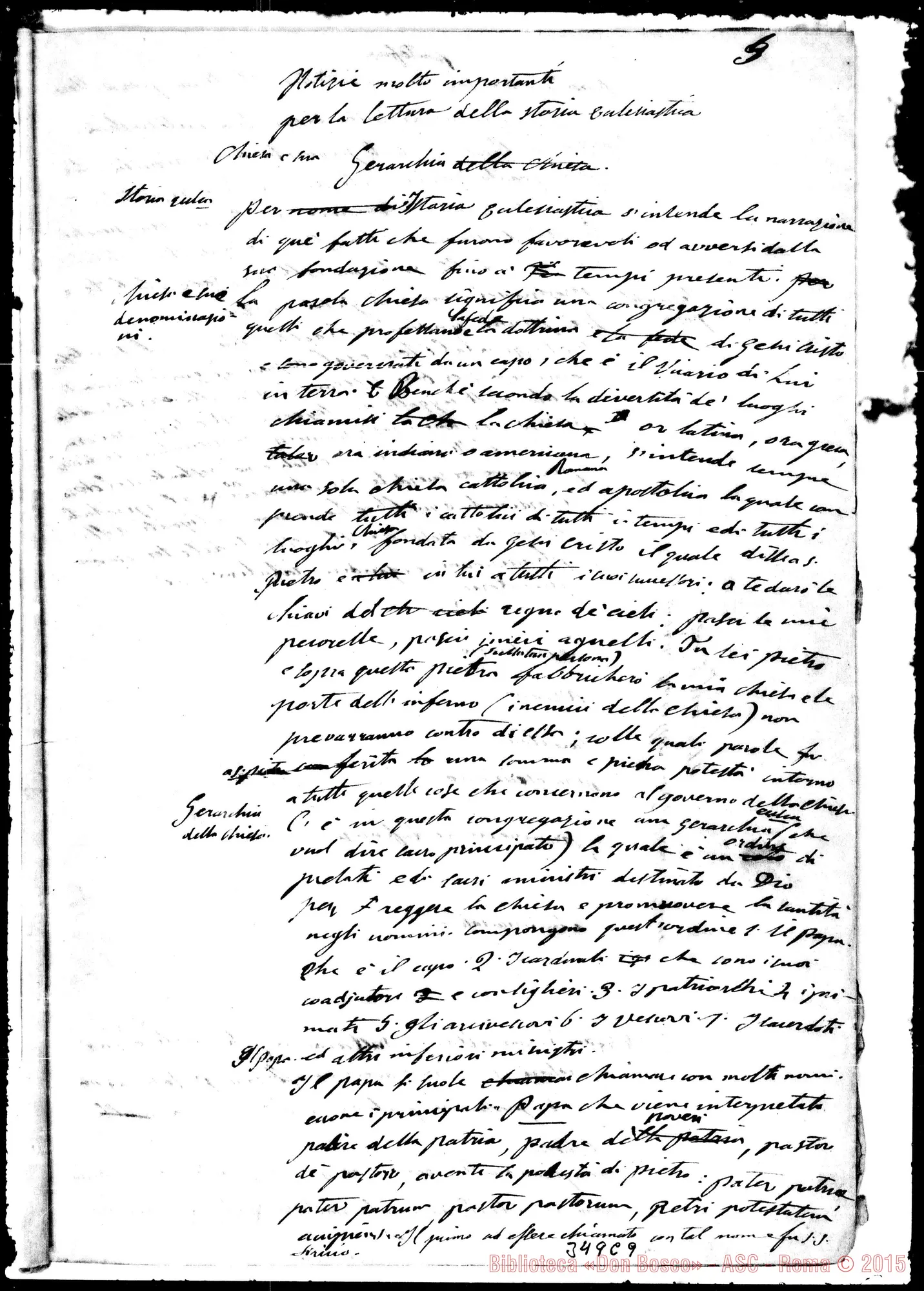 Fotogramma C 9 — Storia Ecclesiastica: Abbozzi: «A questi tempi…» Ms. autogr. Bosco