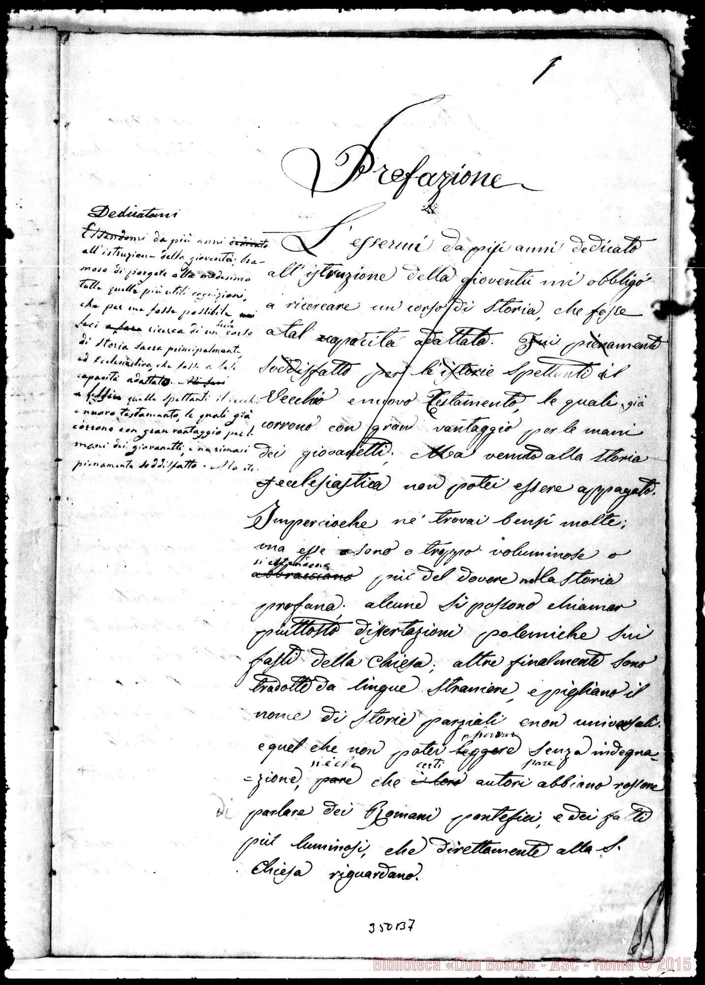 Fotogramma B 7 — Storia Ecclesiastica divisa in sei epoche. 5 fase. ms. con correz. autogr. Bosco