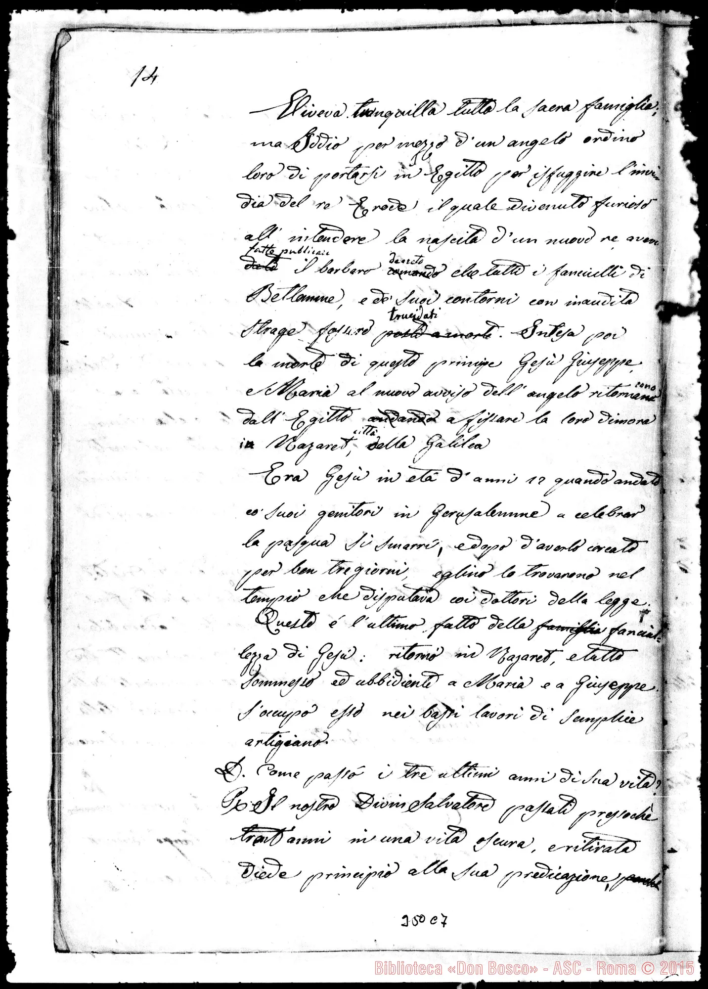 Fotogramma C 7 — Storia Ecclesiastica divisa in sei epoche. 5 fase. ms. con correz. autogr. Bosco