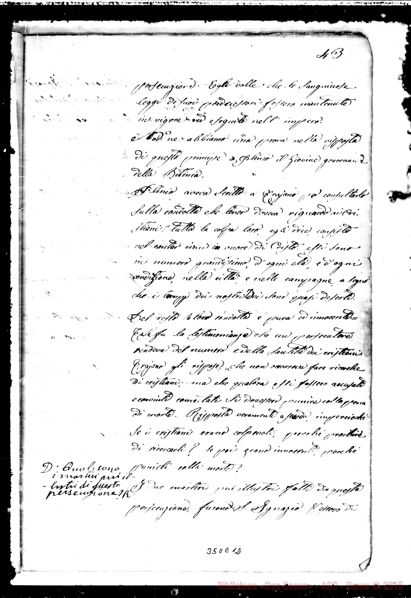 Fotogramma E 12 — Storia Ecclesiastica divisa in sei epoche. 5 fase. ms. con correz. autogr. Bosco
