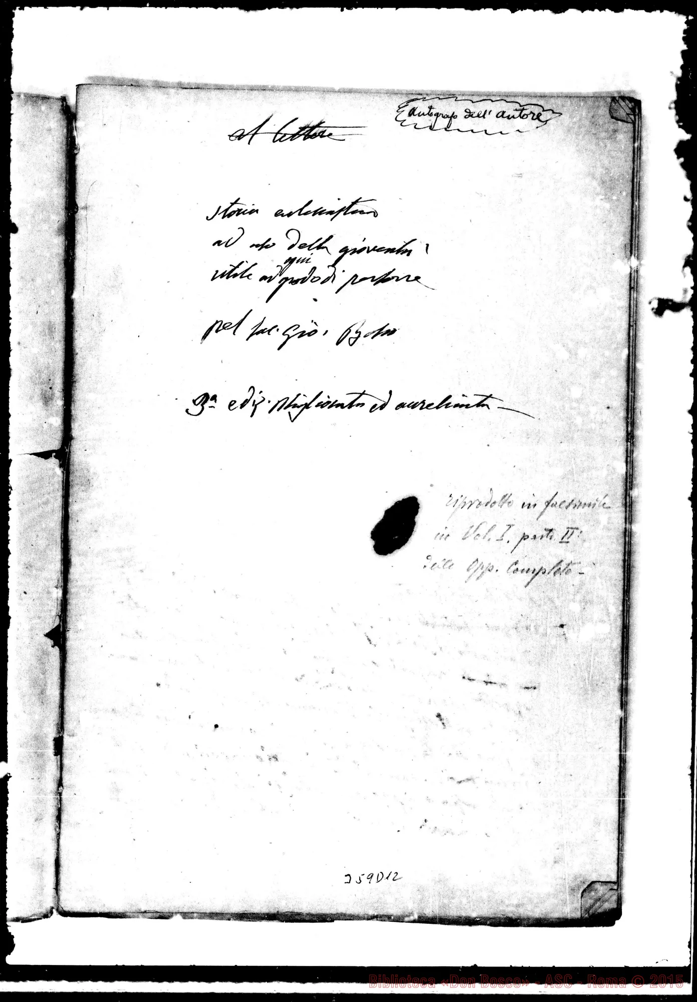 Fotogramma D 12 — Due supplementi ms. ma riveduti da D. Bosco