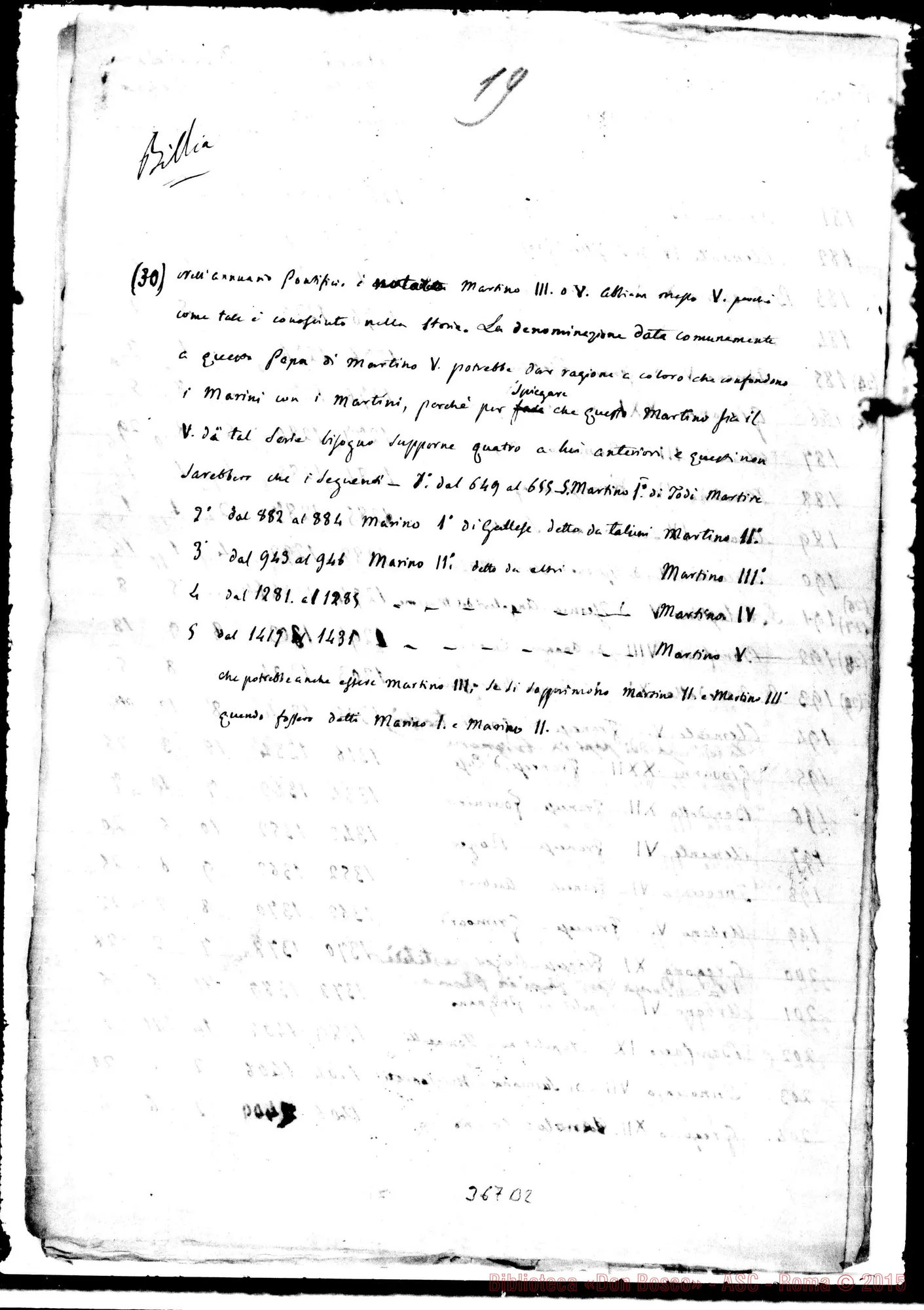 Fotogramma B 2 — Cronologia dei Sommi Pontefici. Ms.